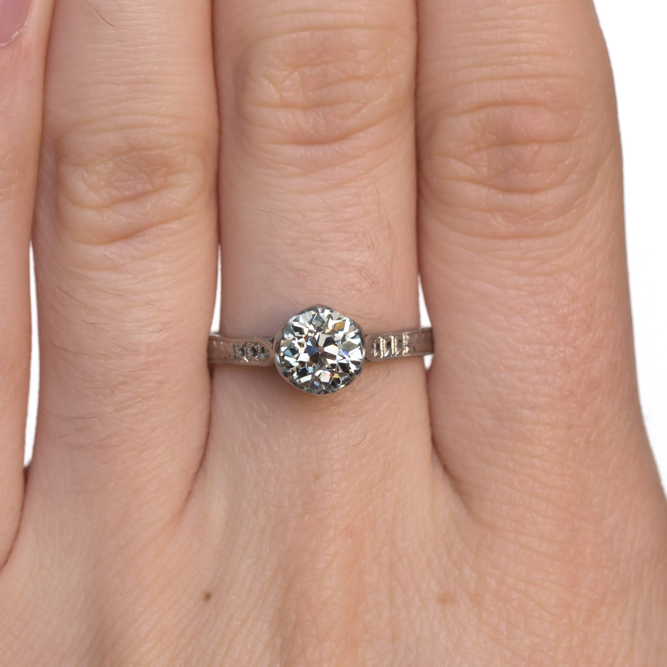 Bague de fiançailles édouardienne en platine avec diamant européen ancien de 1,23 carat certifié par le GIA, 1910 Pour femmes en vente
