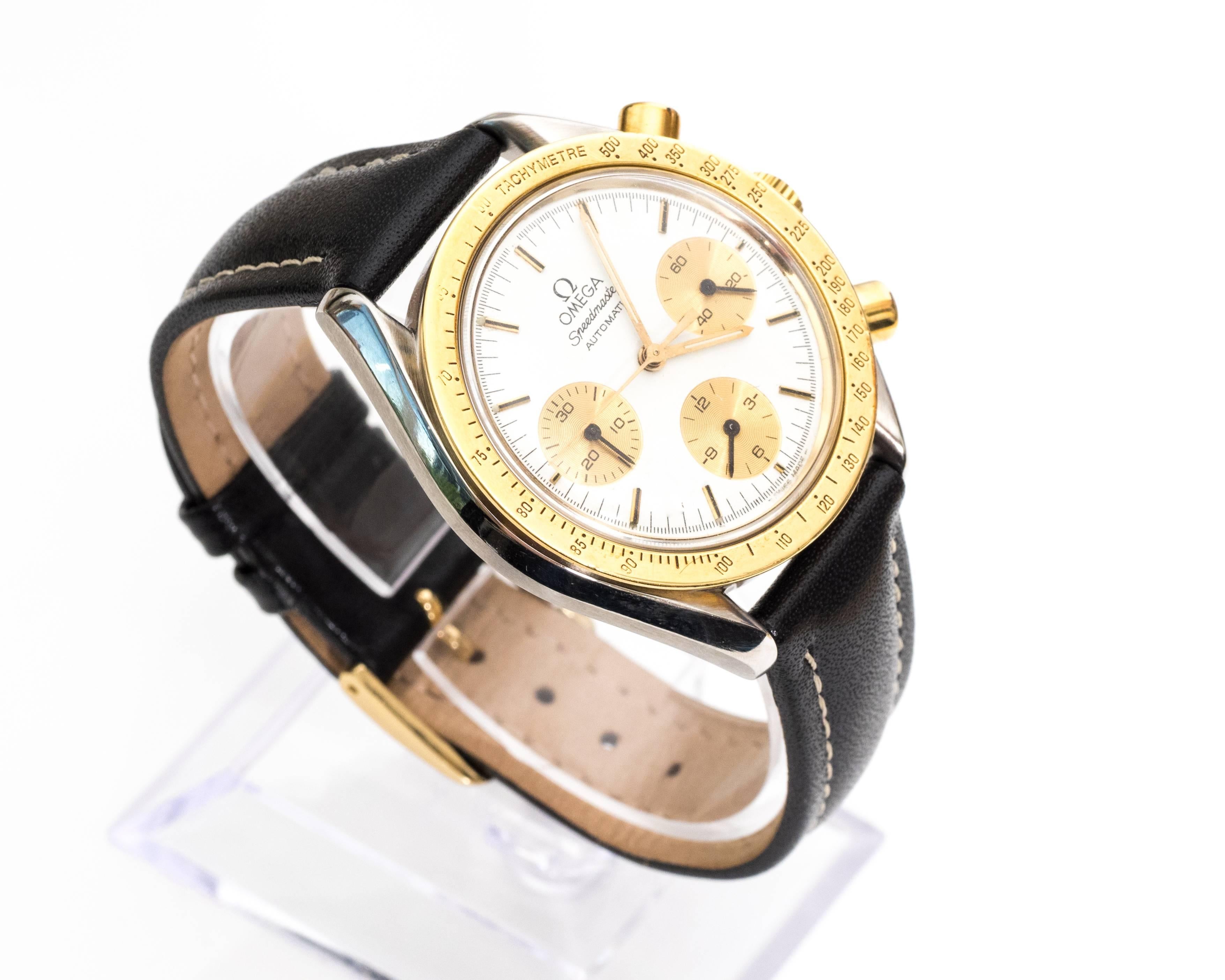 Modern Omega Yellow and White Gold Speedmaster Chronograph Automatic Wristwatch