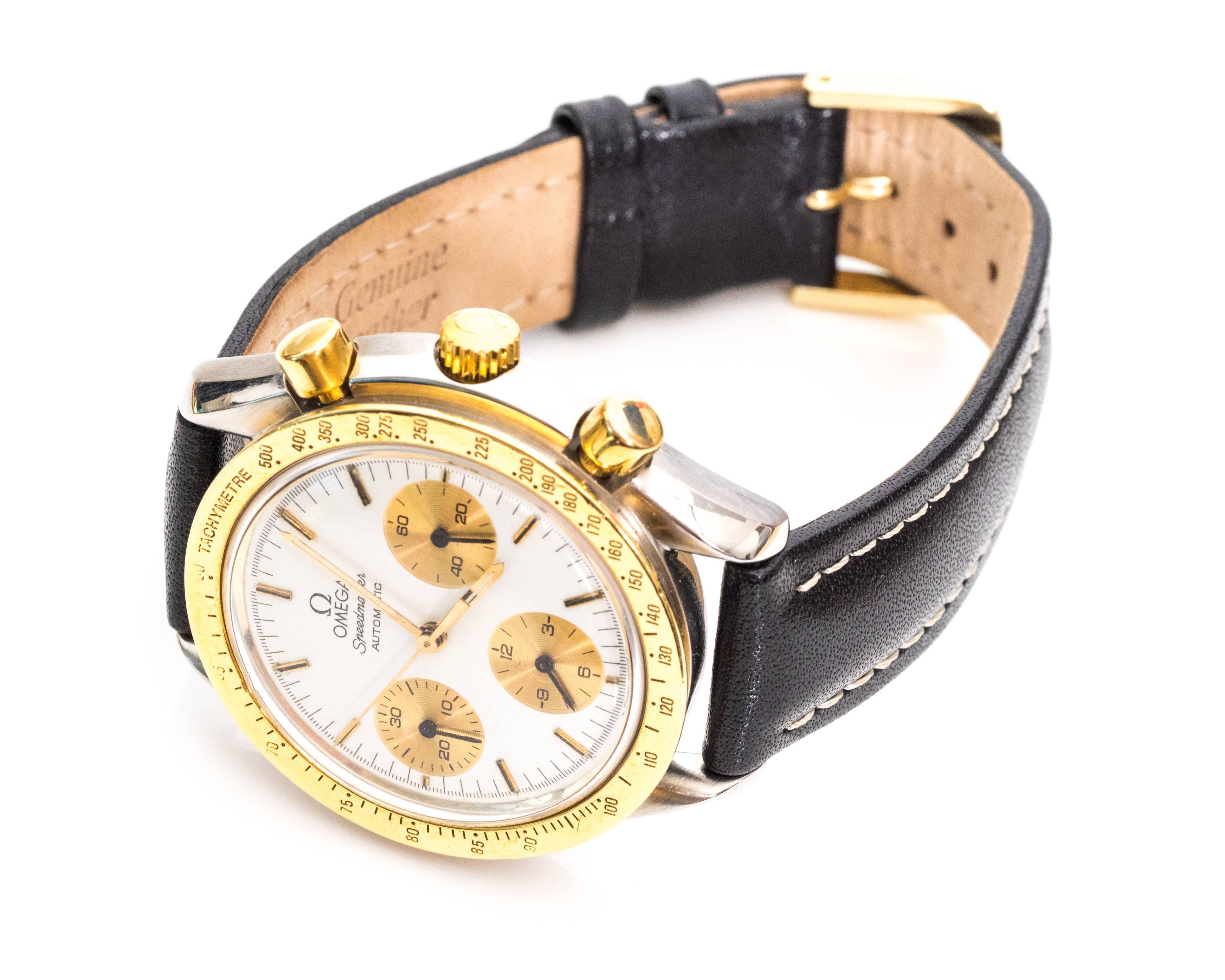 Omega Yellow and White Gold Speedmaster Chronograph Automatic Wristwatch In Good Condition In Atlanta, GA