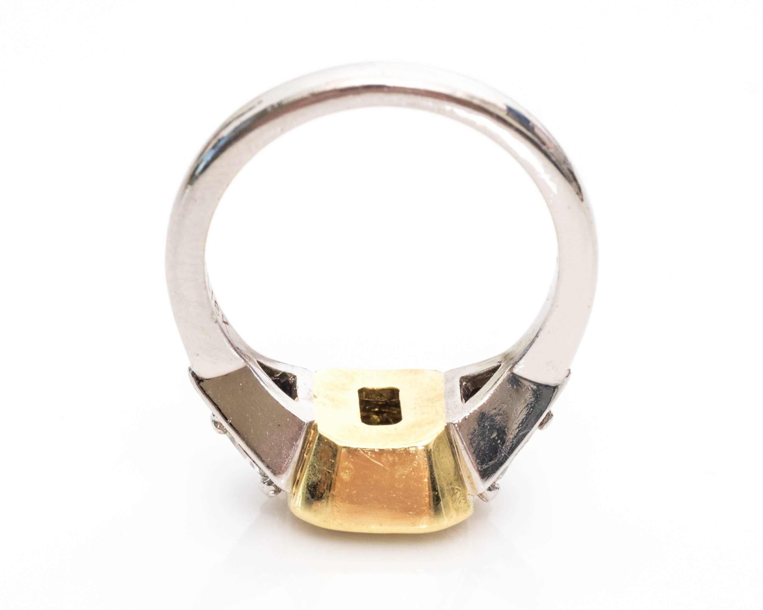 Modern 1.01 Carat Radiant Cut Fancy Yellow Diamond Platinum Gold Ring