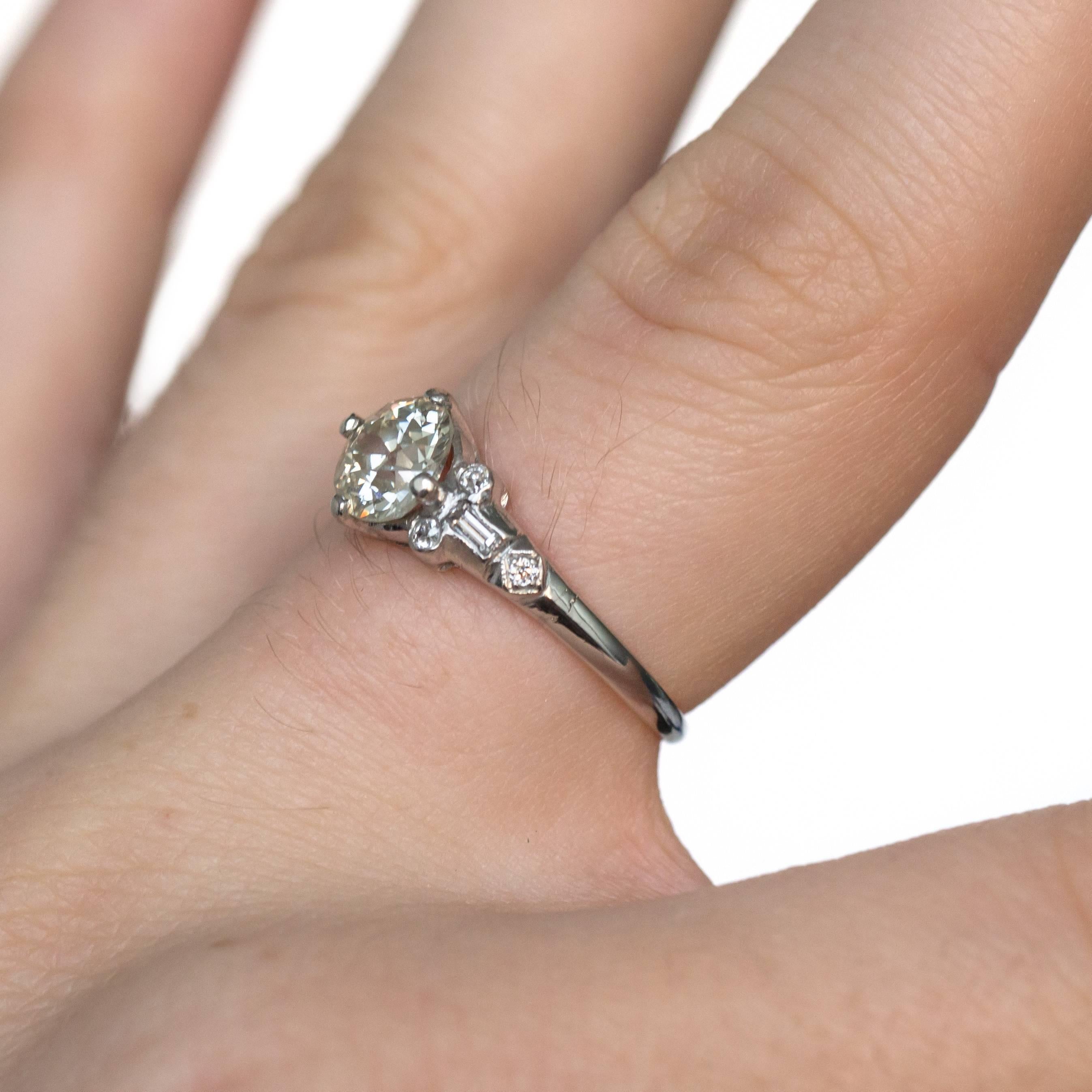 Women's Edwardian 1.04 Carat Old European Brilliant Cut Diamond Platinum Engagement Ring For Sale