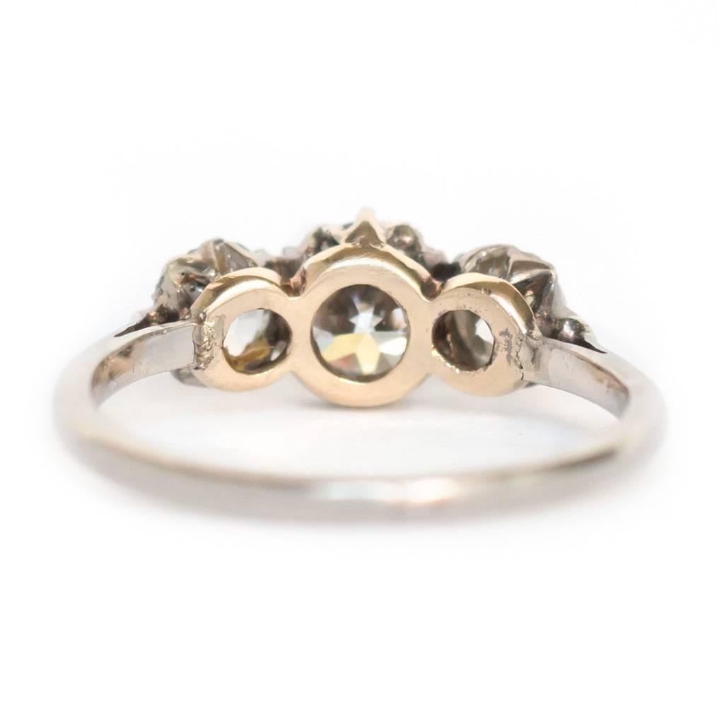 Women's Edwardian 3 GIA Certified Diamonds Yellow Gold Platinum Engagement Ring