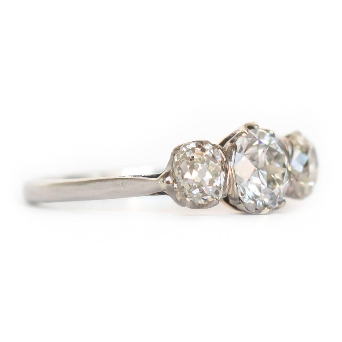 Edwardian 3 GIA Certified Diamonds Yellow Gold Platinum Engagement Ring In Excellent Condition In Hicksville, NY