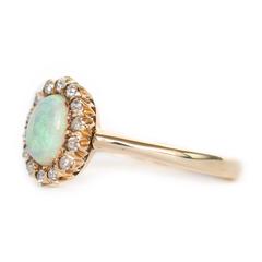 1880s Victorian 1 Carat Opal Diamond Yellow Gold Engagement Ring