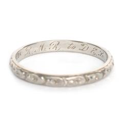 1920s Art Deco Engraved White Gold Wedding Band Ring