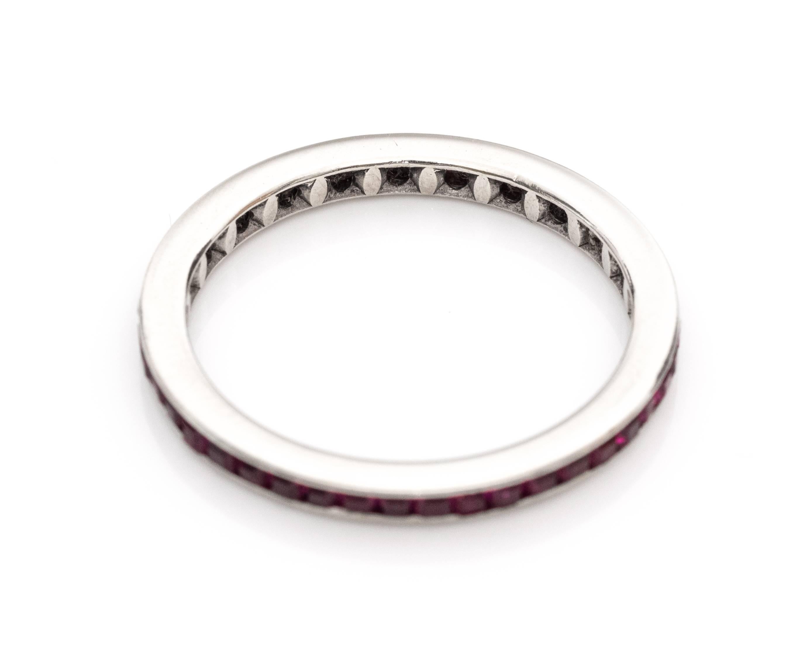 Retro 1950s Red Ruby Eternity Wedding Band Ring