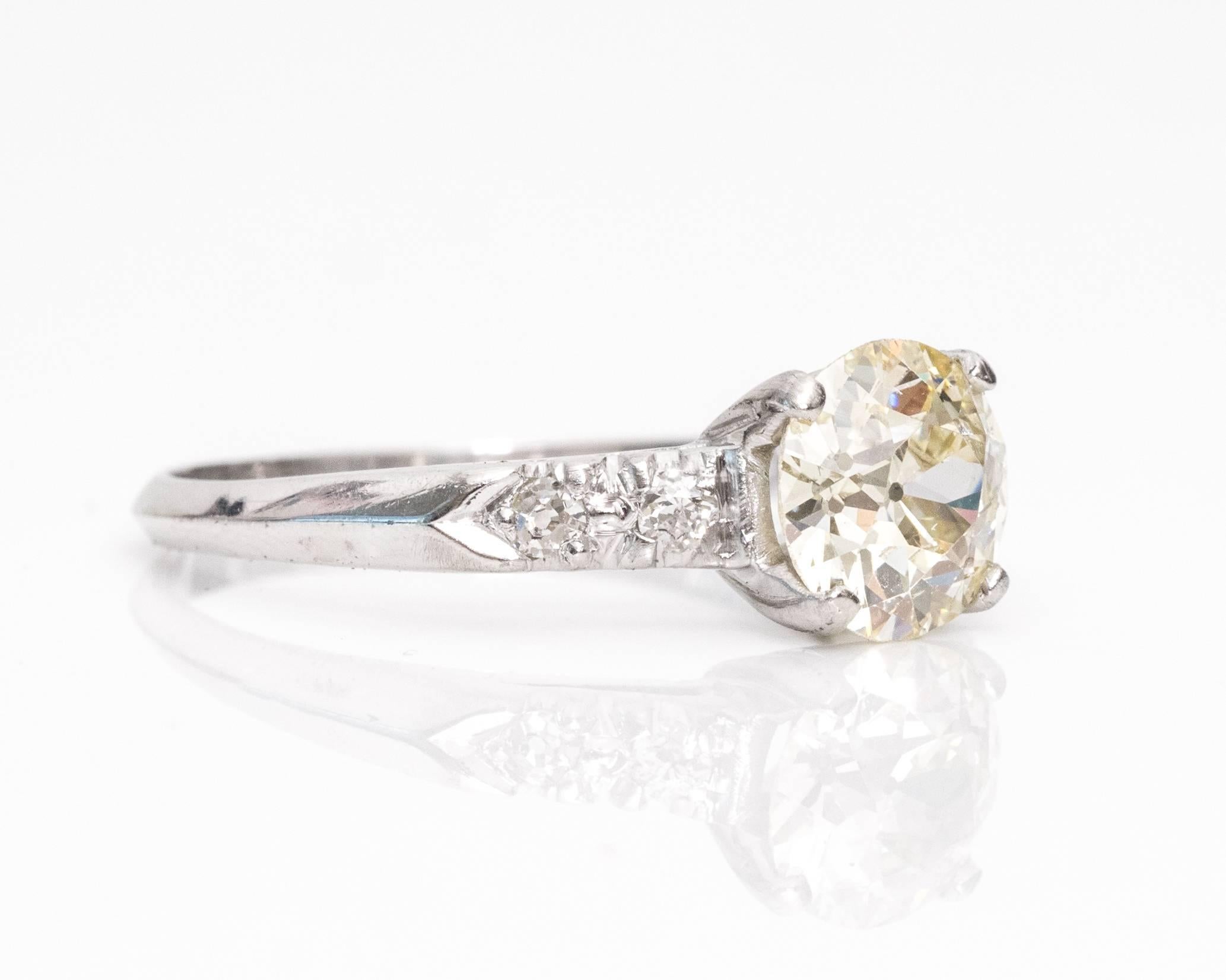 1925 Art Deco GIA Certified 1.19 Carat Diamond Platinum Engagement Ring. A stunning ring with a GIA certified center diamond! The center Old European cut stone is 1.19 carat with four Old Mine diamond accents totaling to .08carats. So much sparkle