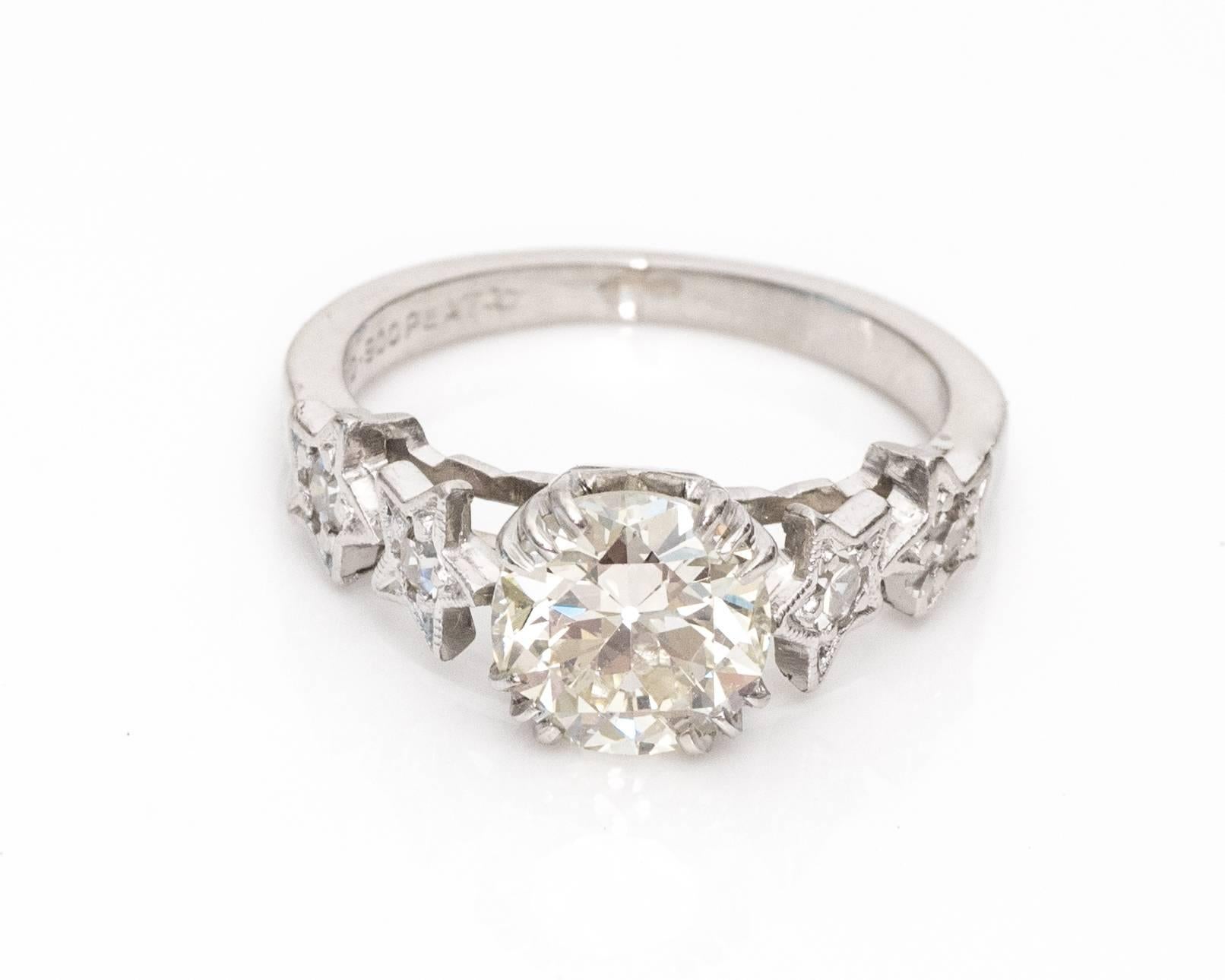 Old European Cut 1920s Art Deco 1.53 Carat GIA Certified Diamond Platinum Engagement Ring