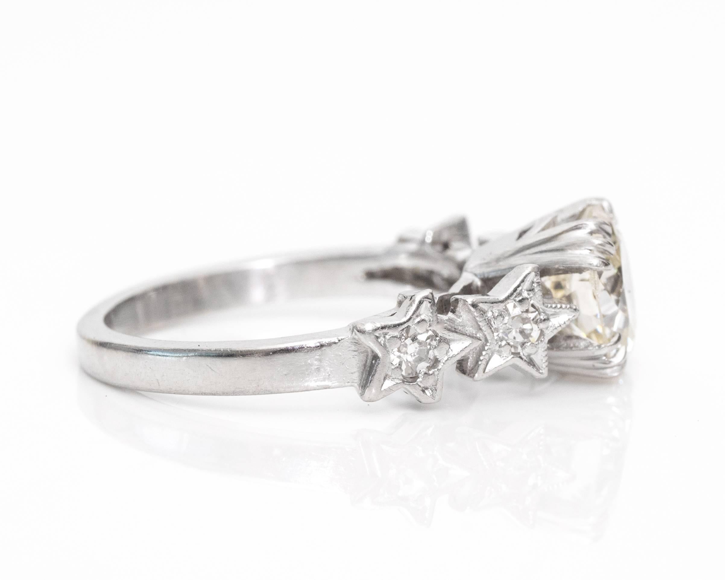 Women's 1920s Art Deco 1.53 Carat GIA Certified Diamond Platinum Engagement Ring