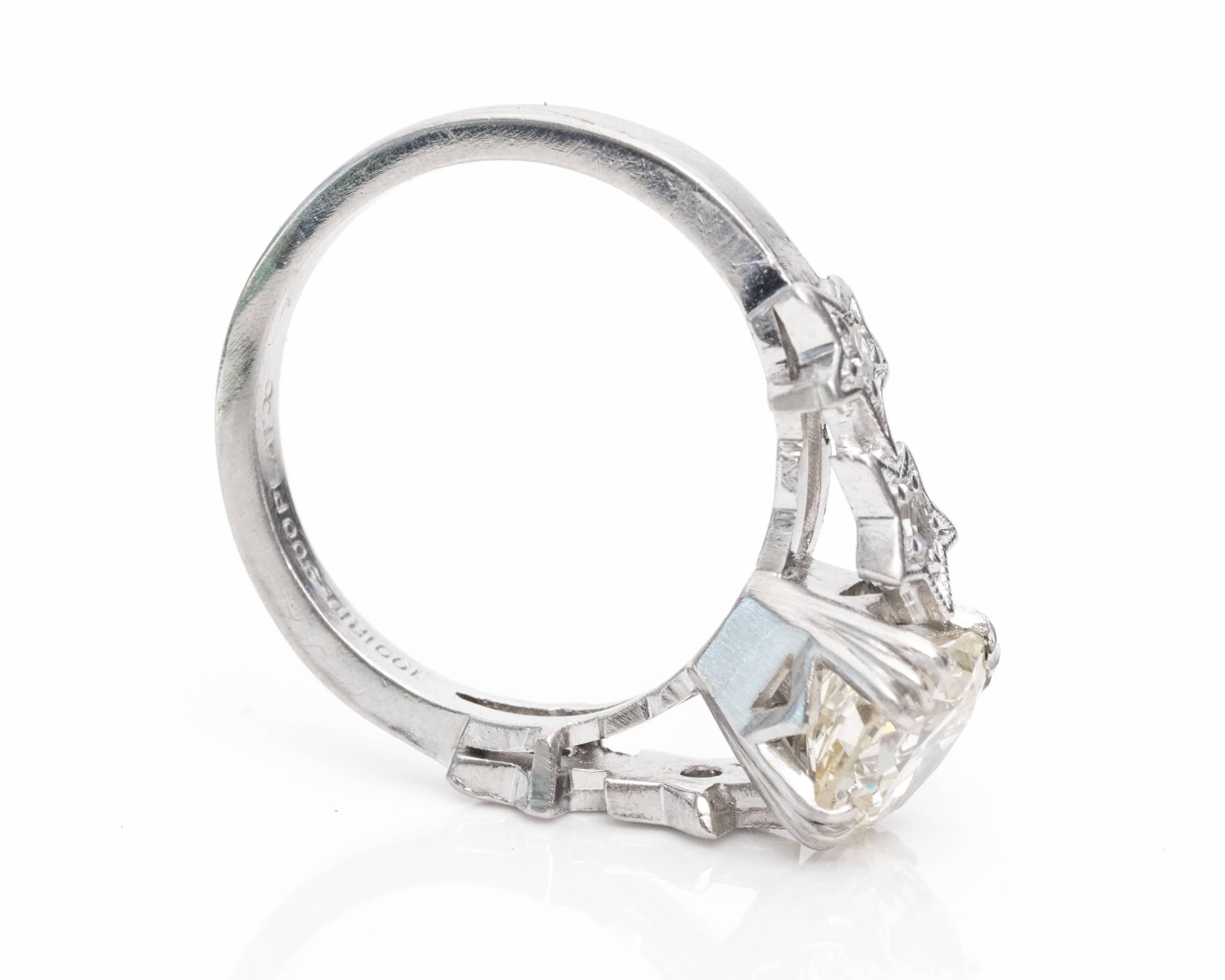 1920s Art Deco 1.53 Carat GIA Certified Diamond Platinum Engagement Ring 1