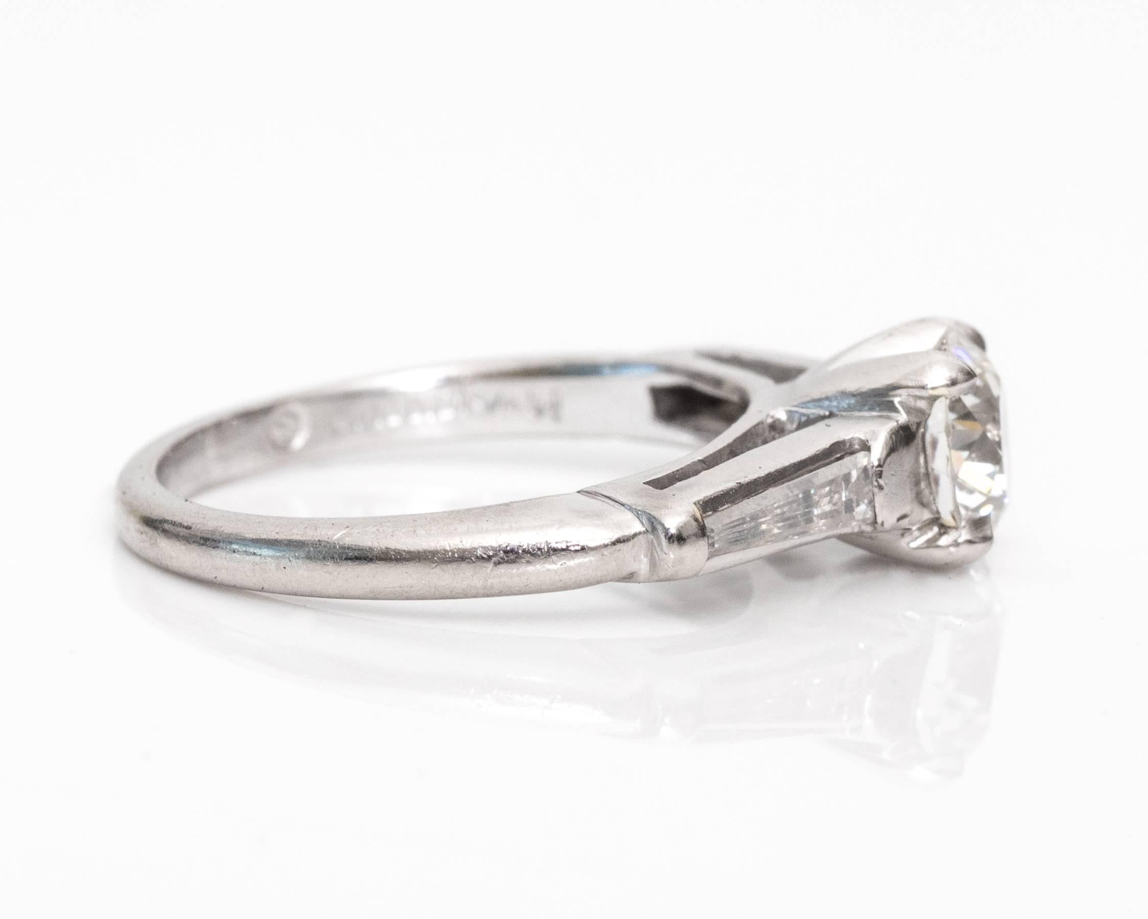 Baguette Cut 1920s 1.02 Carat GIA Certified Diamond Platinum Engagement Ring
