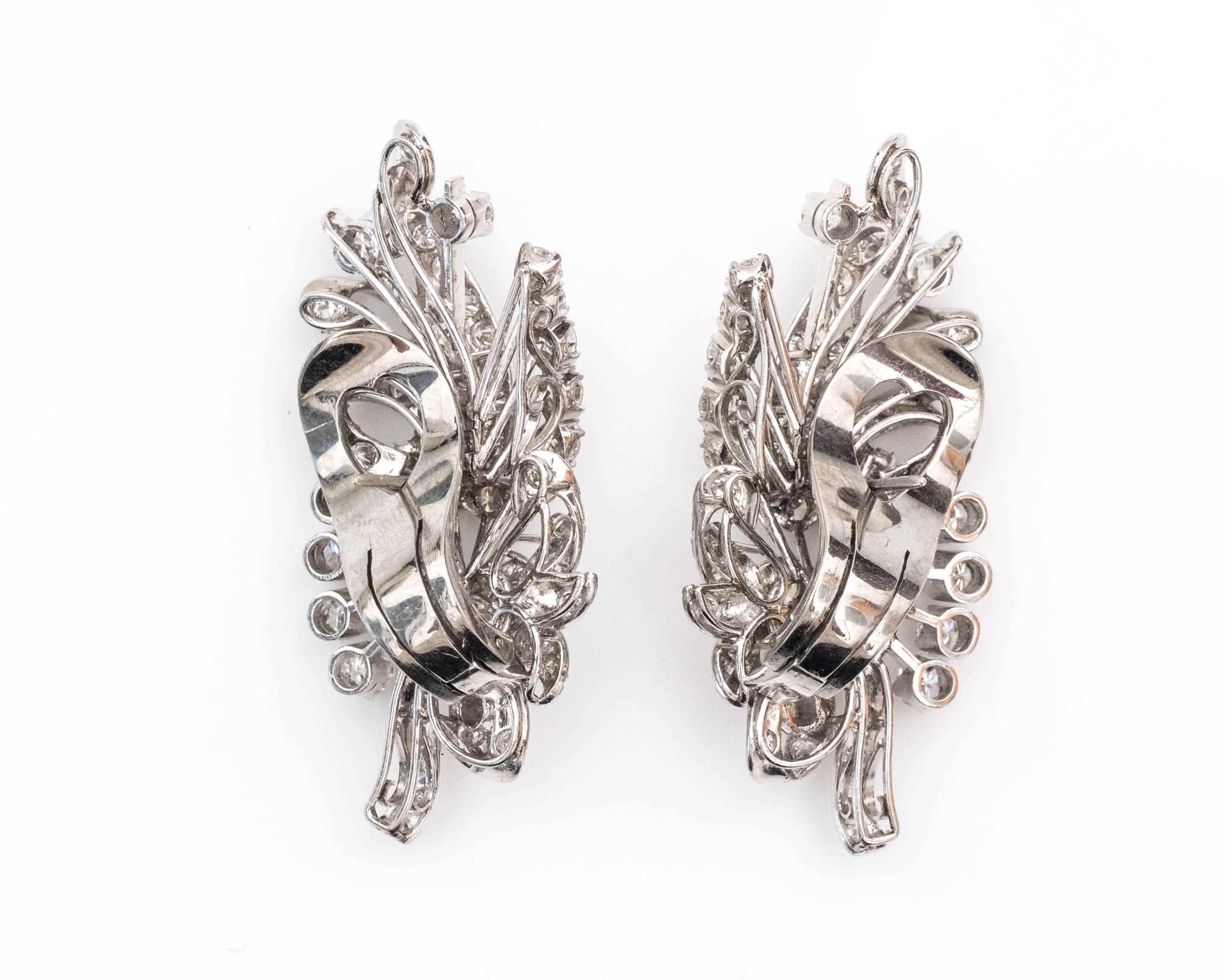 Women's 1950s Retro Diamond Platinum Drop Earrings