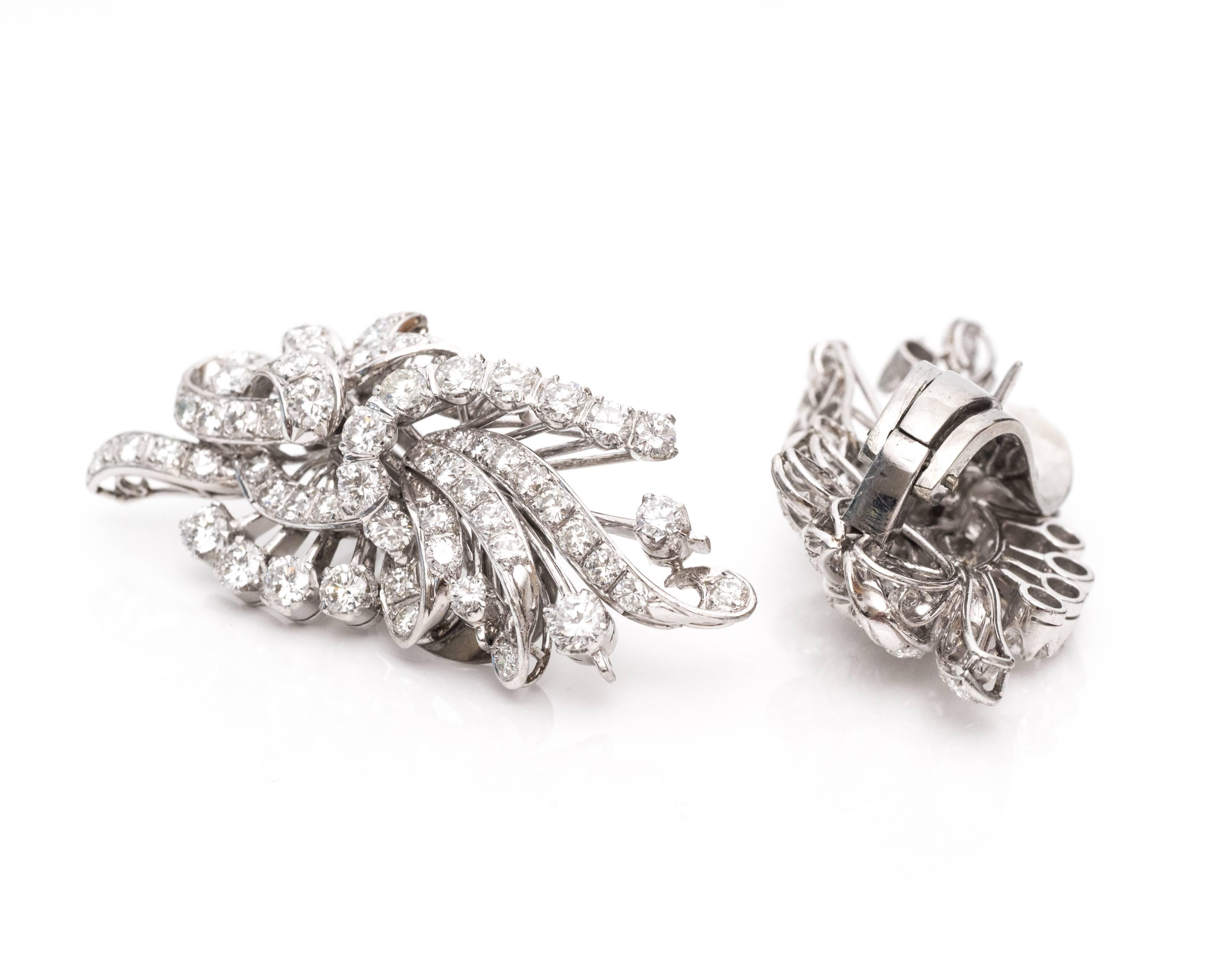 1950s Retro Diamond Platinum Drop Earrings 1