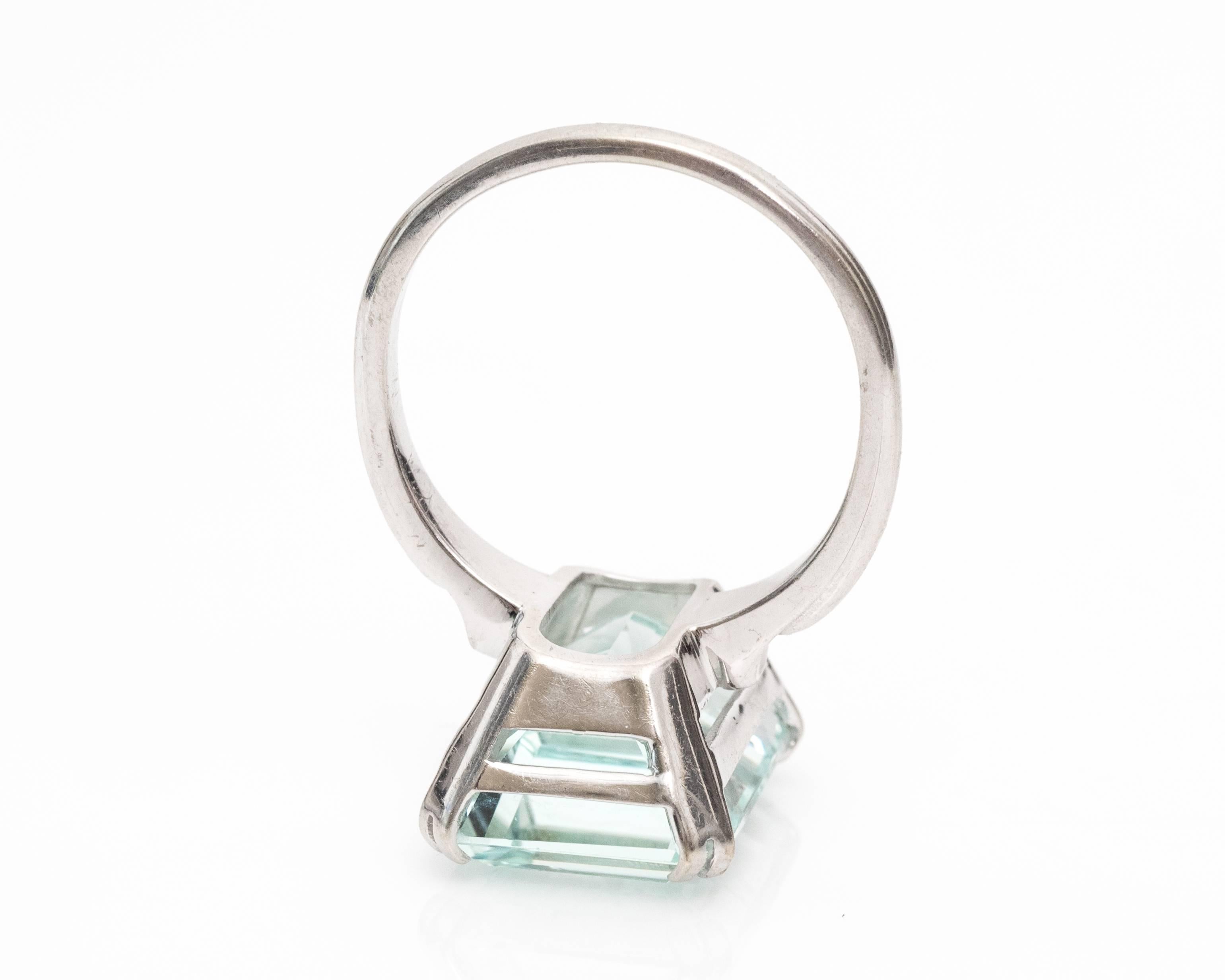 Emerald Cut 1940s Aquamarine White Gold Ring