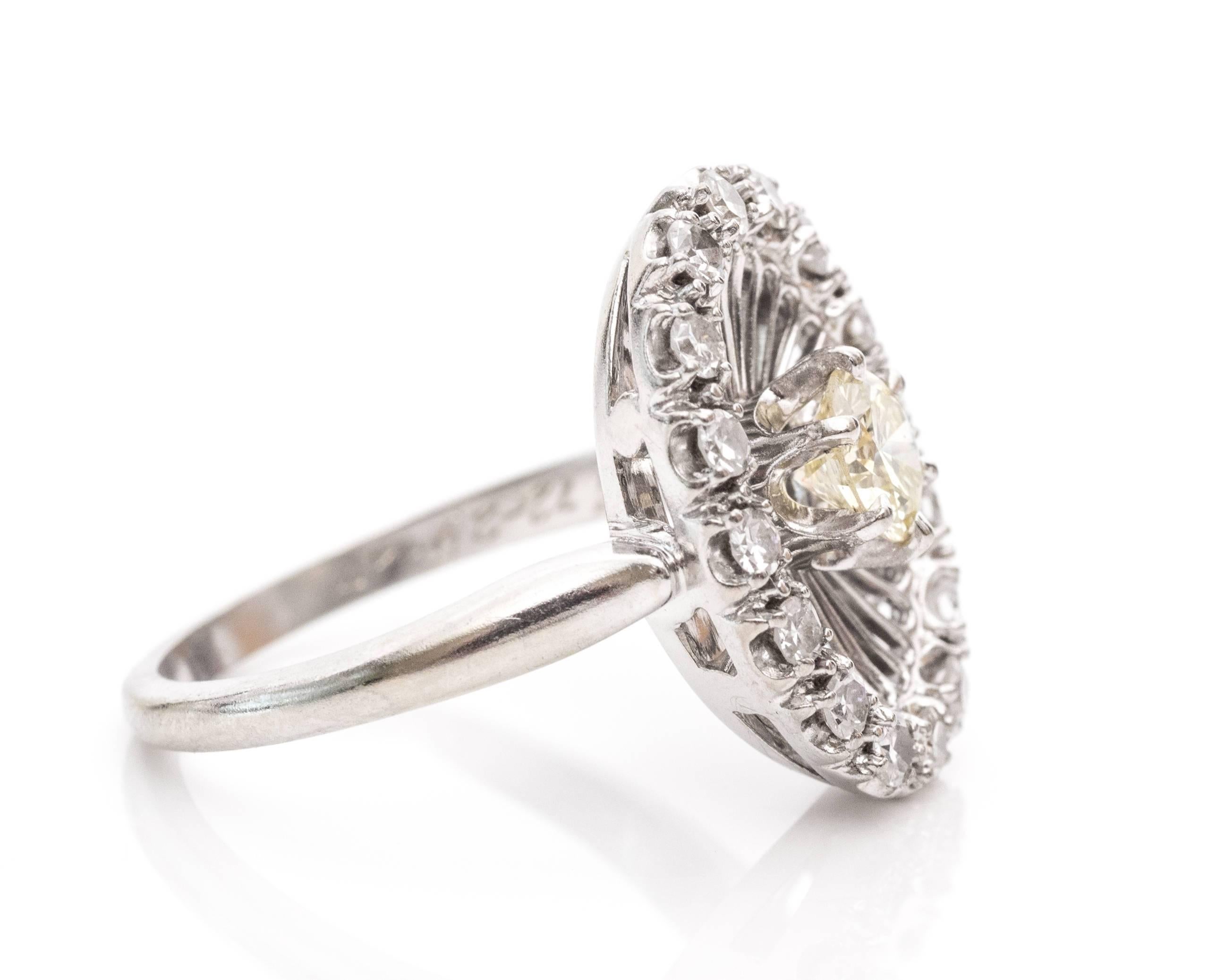 Women's 1960s Fancy Yellow Diamond Gold Halo Ring