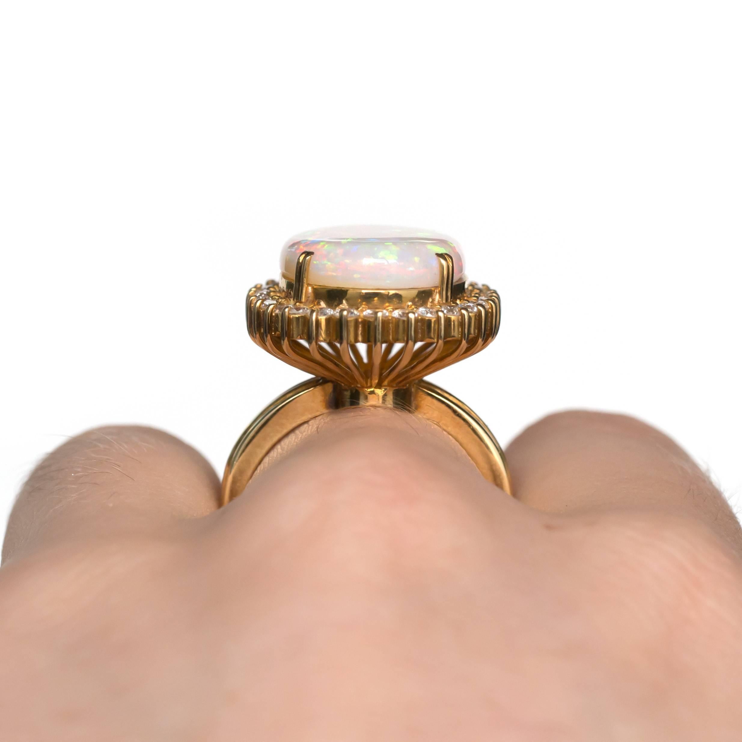  Natural Opal Round Brilliant Diamond Yellow Gold Ring 3