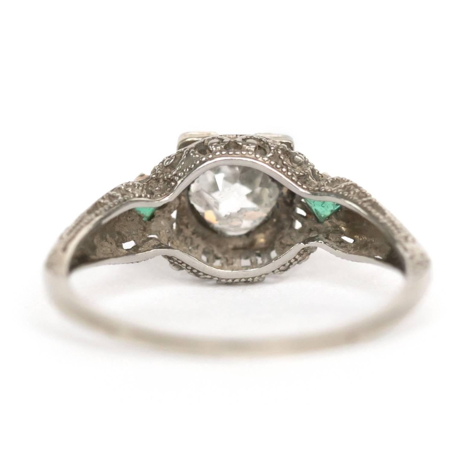 1920s Art Deco  GIA Certified Diamond and Emerald Ring In Excellent Condition In Atlanta, GA