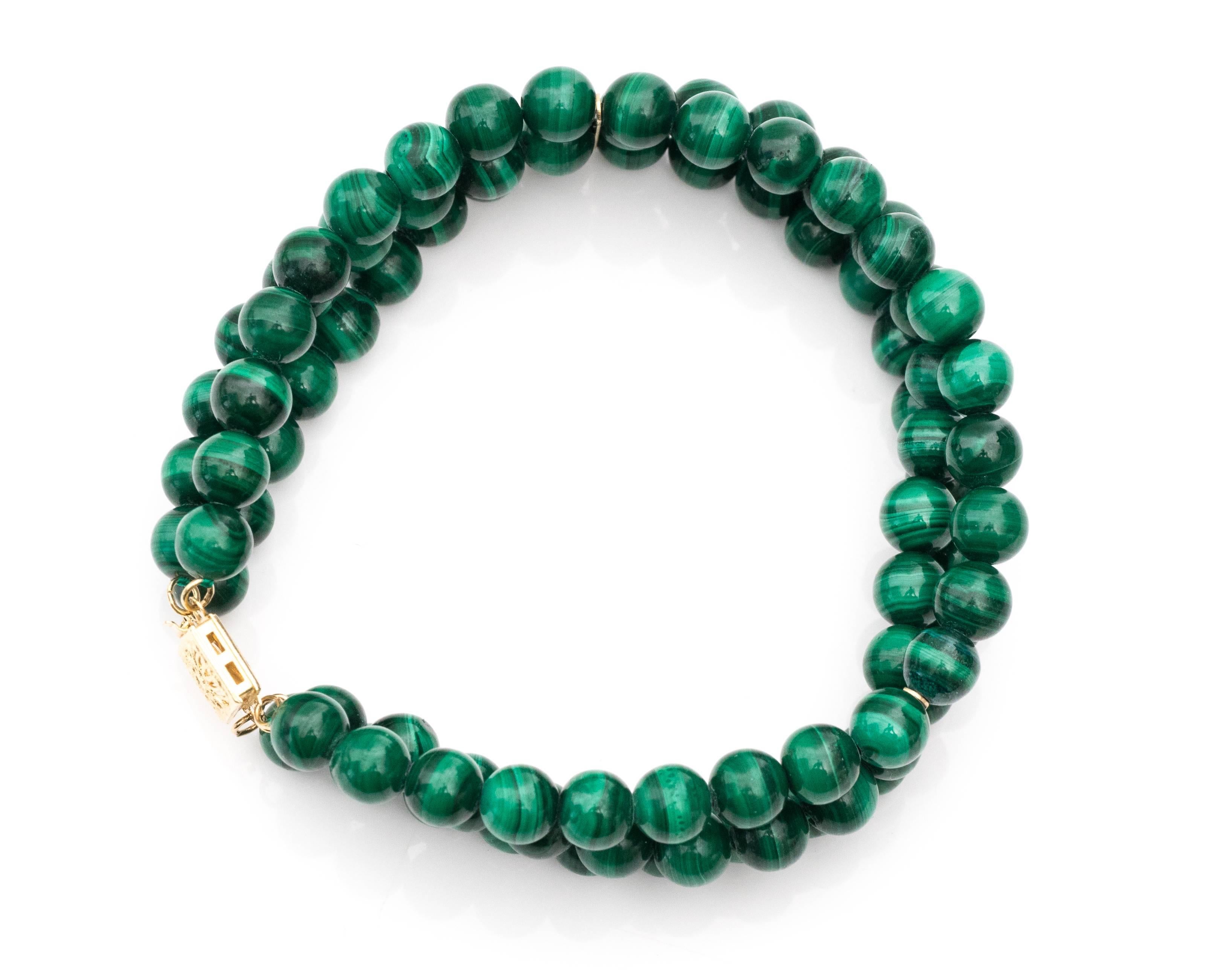 1950s Malachite and 14 Karat Yellow Gold Bracelet For Sale at 1stDibs
