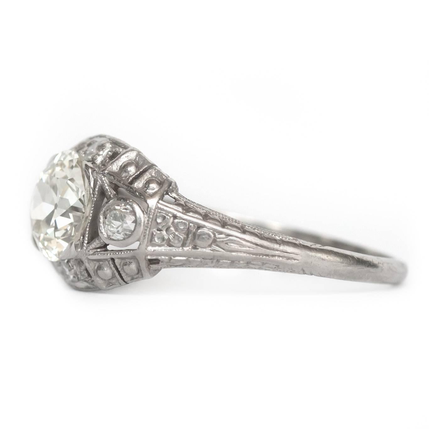 Old European Cut 1920s Art Deco 1.05 Carat Old European Diamond and Platinum Engagement Ring For Sale