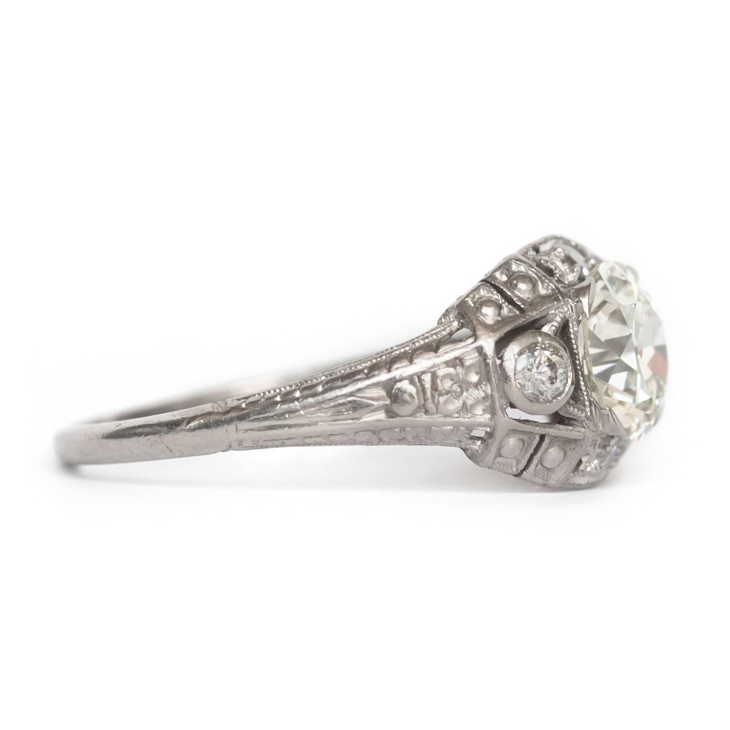 1920's Art Deco 1.05 Carat Old European Diamond  and Platinum Engagement Ring

Item Details: 
Ring Size: 6.5
Metal Type: Platinum
Weight: 3.2 grams

Center Diamond Details
Shape: Old European Brilliant
Carat Weight: 1.05 carat
Color: J
Clarity: