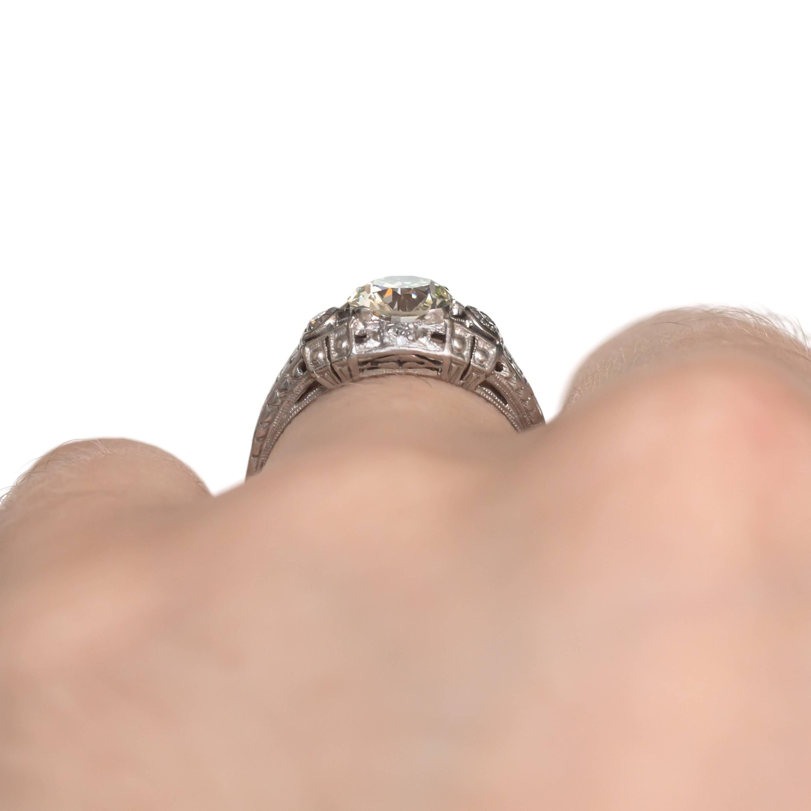 1920s Art Deco 1.05 Carat Old European Diamond and Platinum Engagement Ring For Sale 2