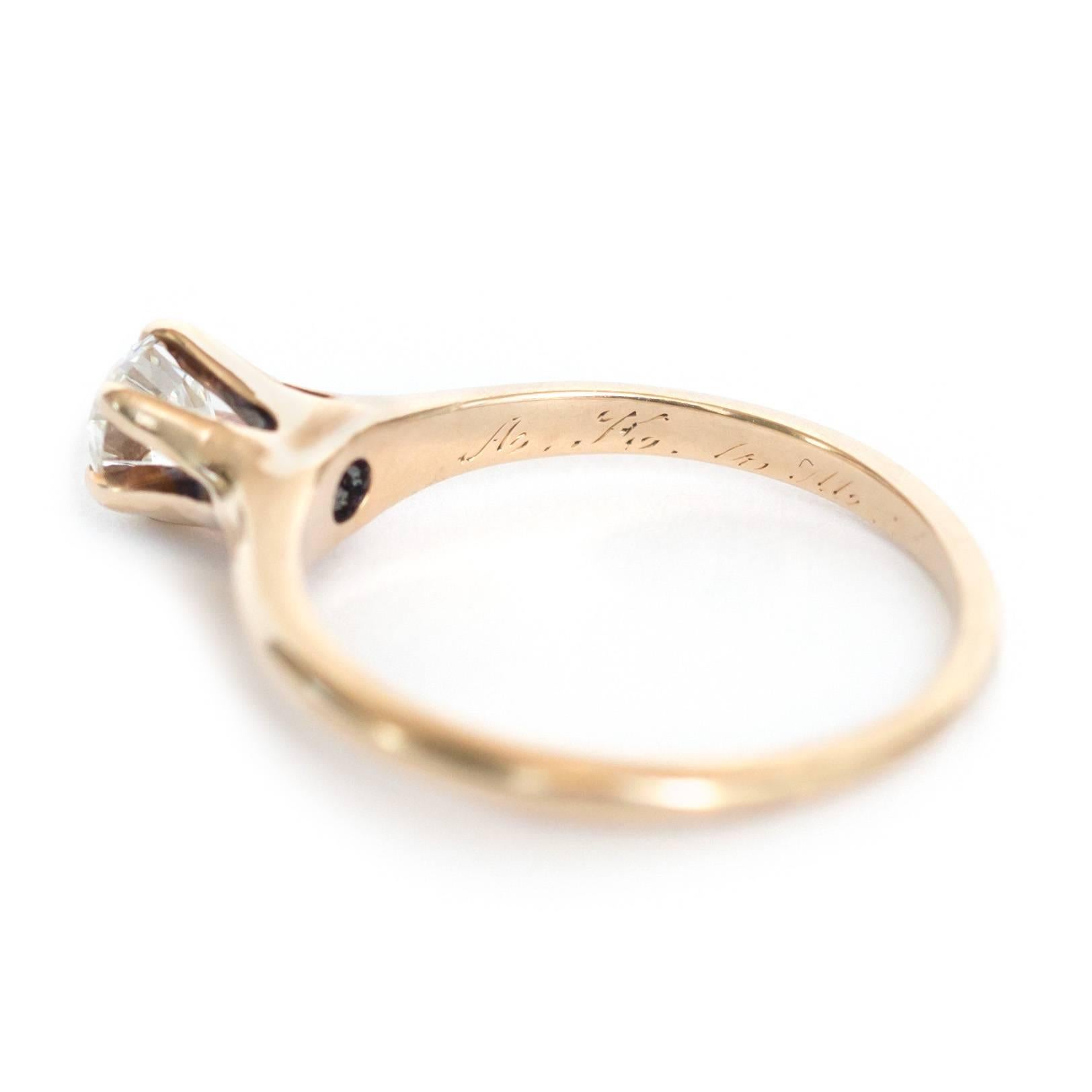 1880s Victorian 9 Karat Gold GIA Certified Circular Brilliant Diamond Ring In Excellent Condition For Sale In Atlanta, GA