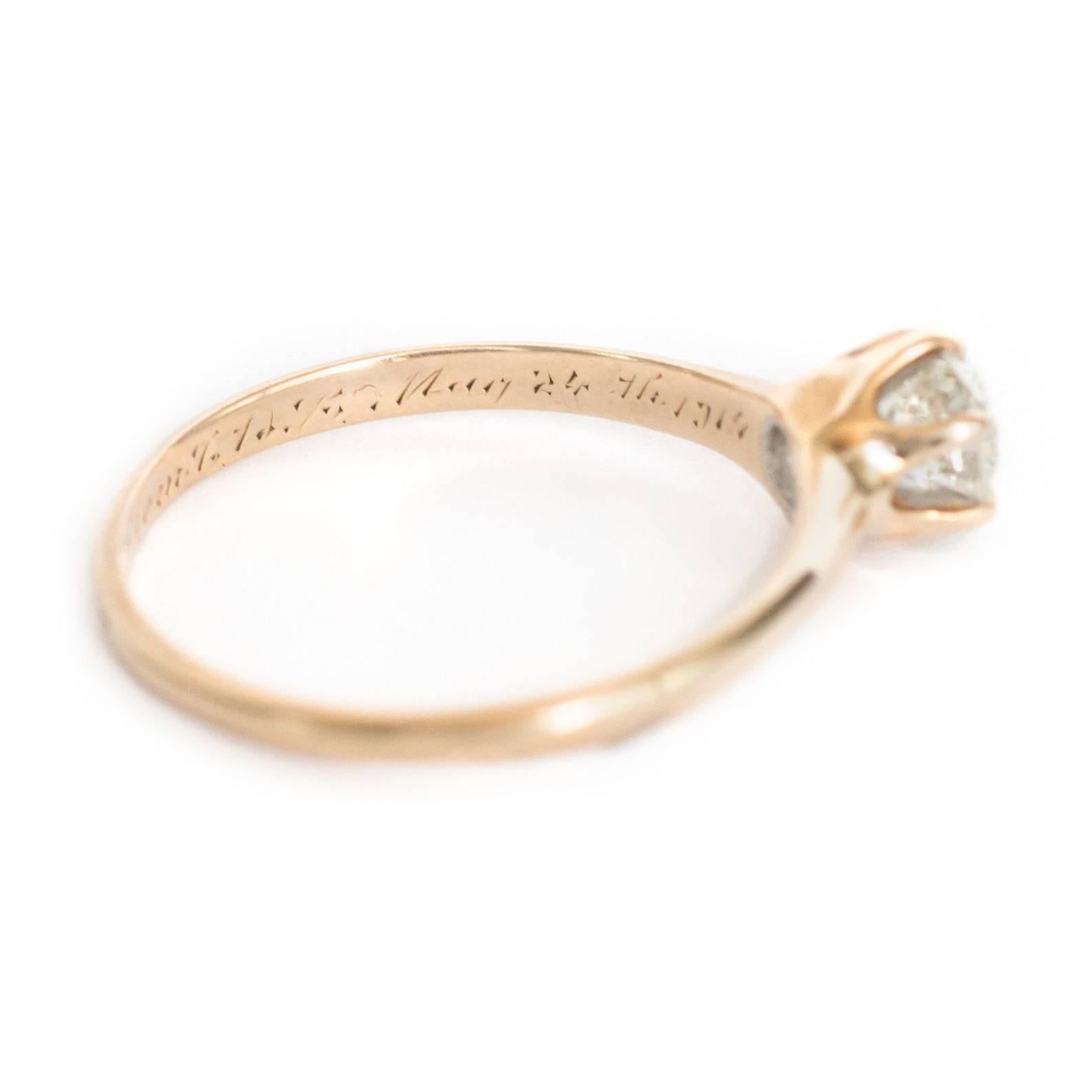 Women's 1880s Victorian Yellow Gold GIA Certified Circular Brilliant Cut Diamond Ring