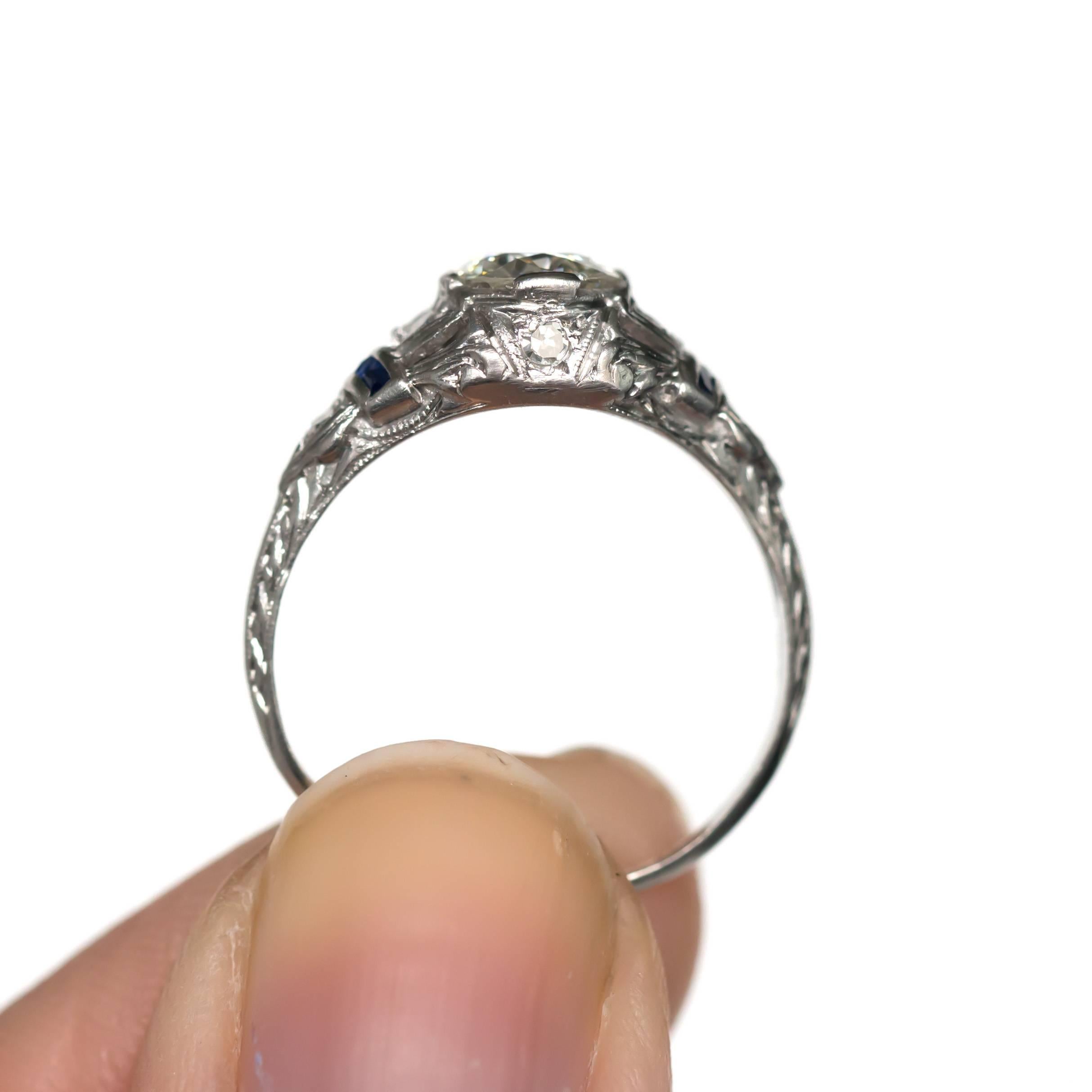 1920s Art Deco Old European Cut Diamond and Sapphire Platinum Engagement Ring 1