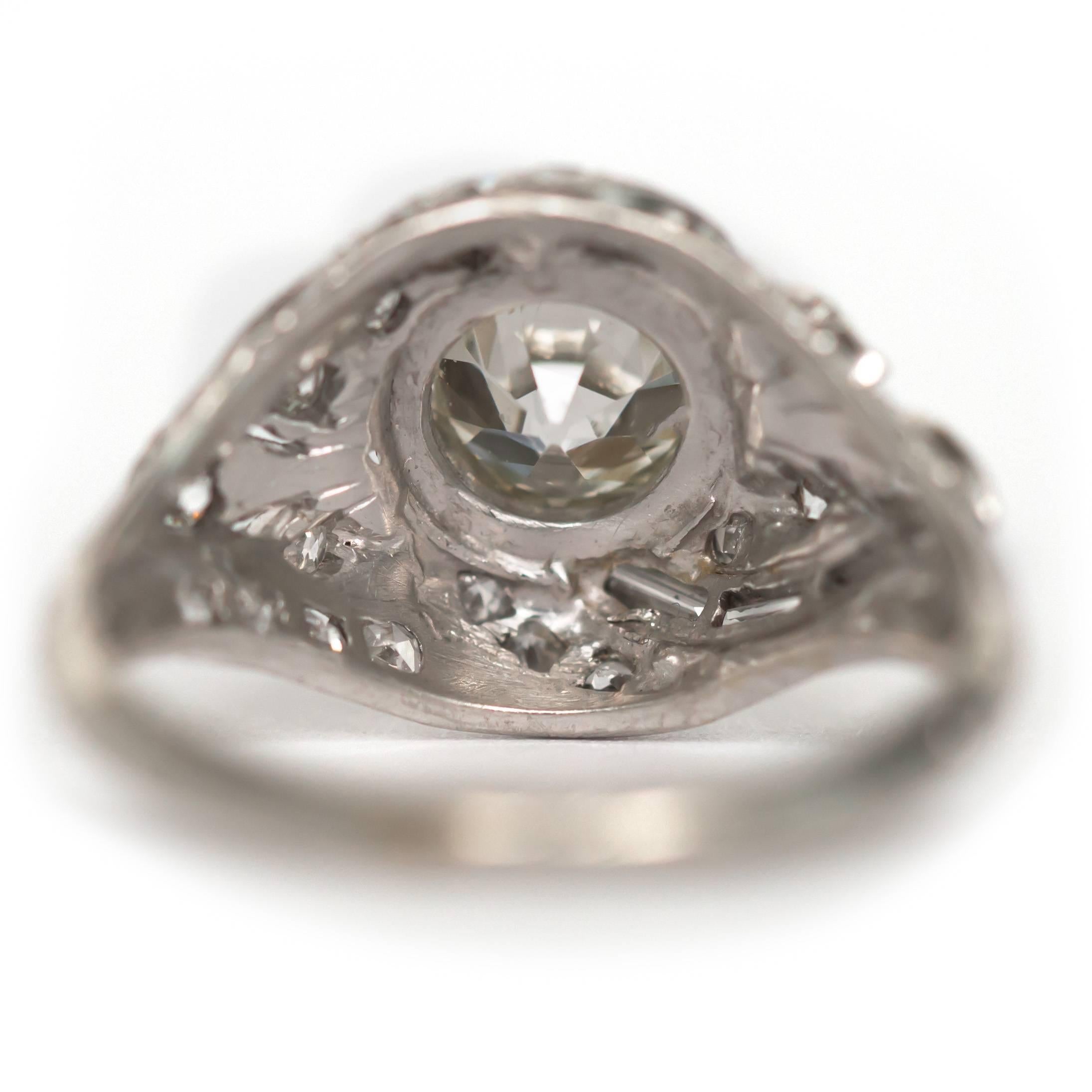 Women's or Men's 1930s Art Deco Platinum 1.02 Carat Old European Cut Diamond Engagement Ring