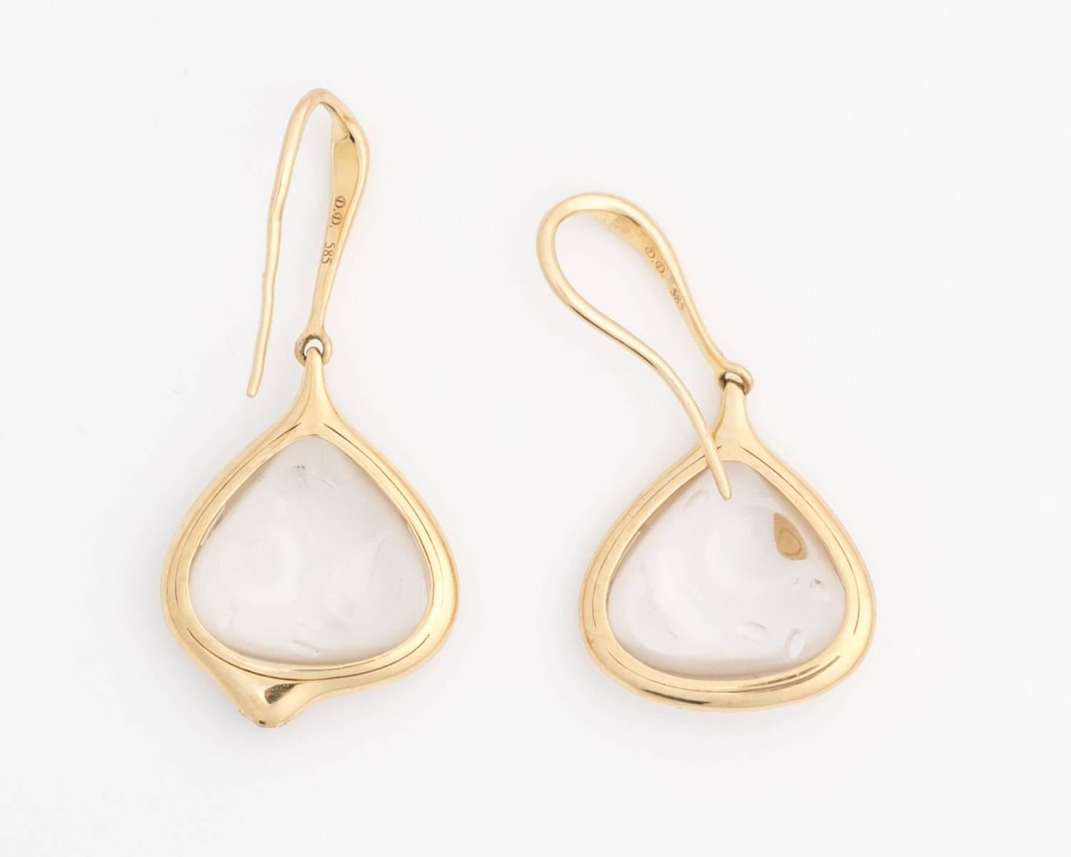 Modern Diamond and Bubble Glass Dangle Drop Gold Earrings