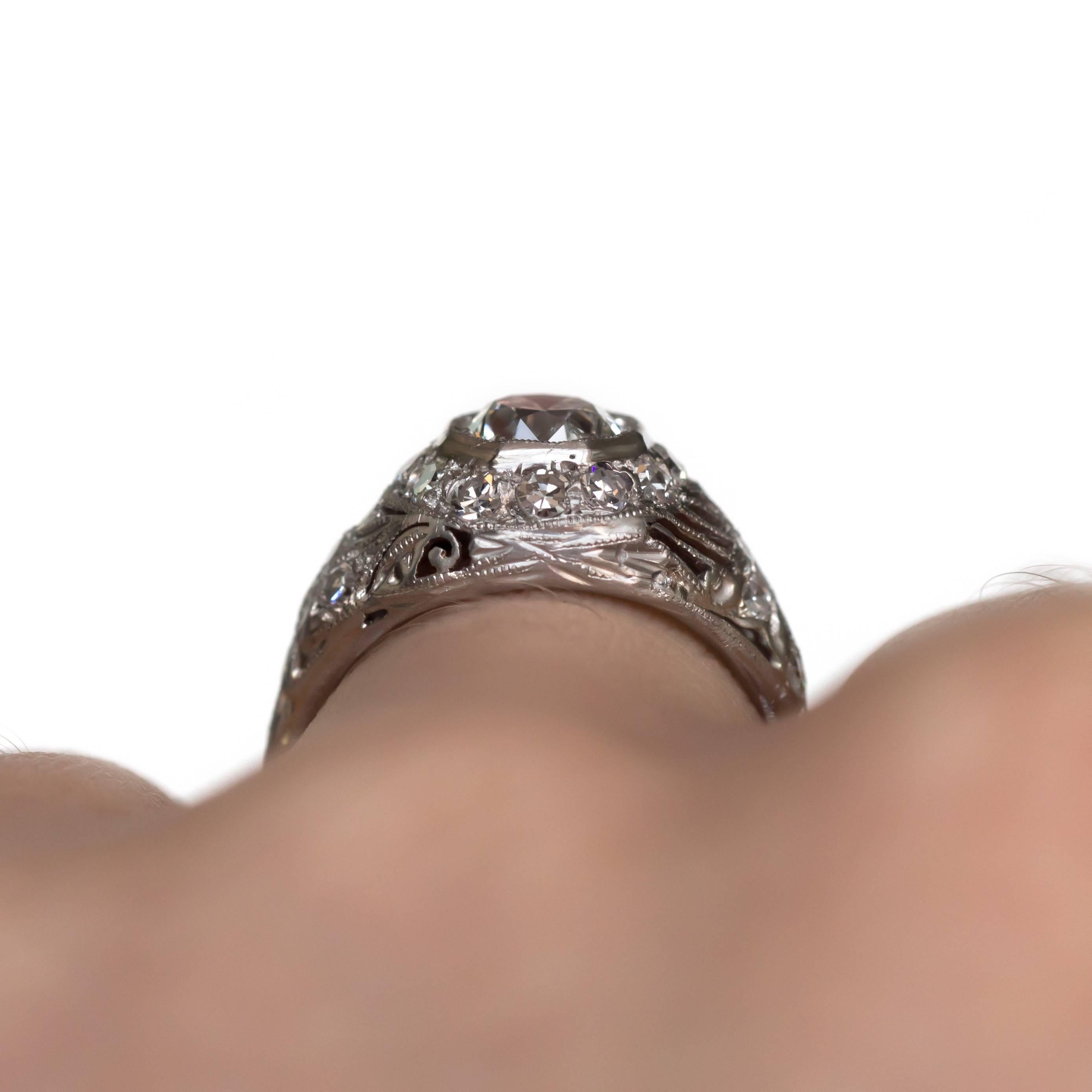 1920 Art Deco .74 Carat Circular Brilliant Cut Diamond Platinum Engagement Ring For Sale 1