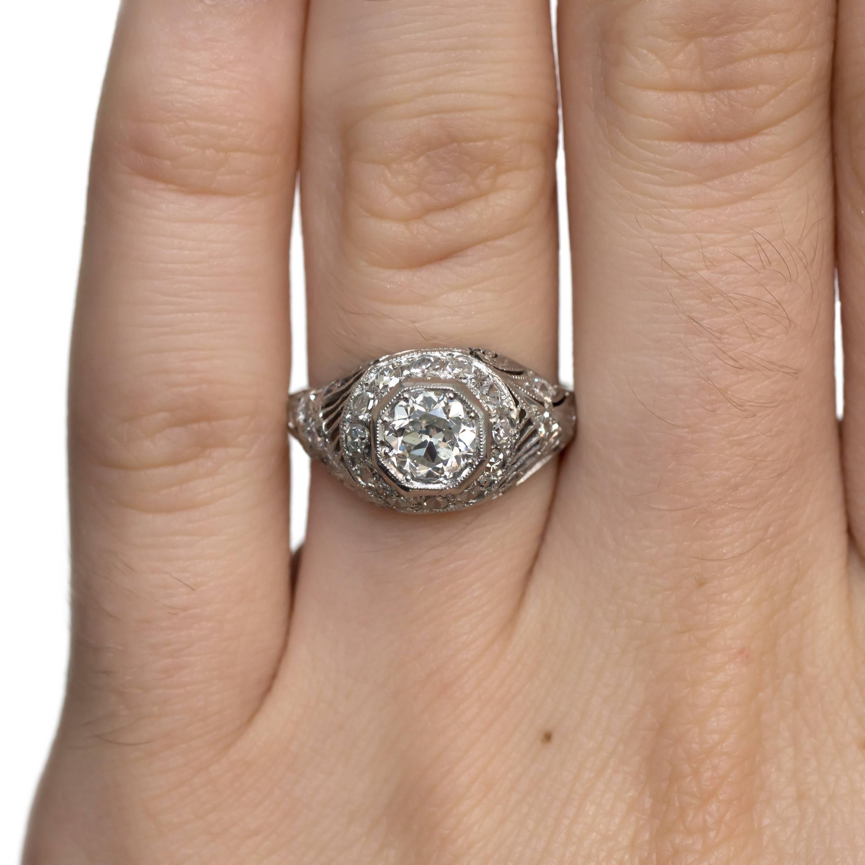 1920 Art Deco .74 Carat Circular Brilliant Cut Diamond Platinum Engagement Ring In Excellent Condition For Sale In Atlanta, GA