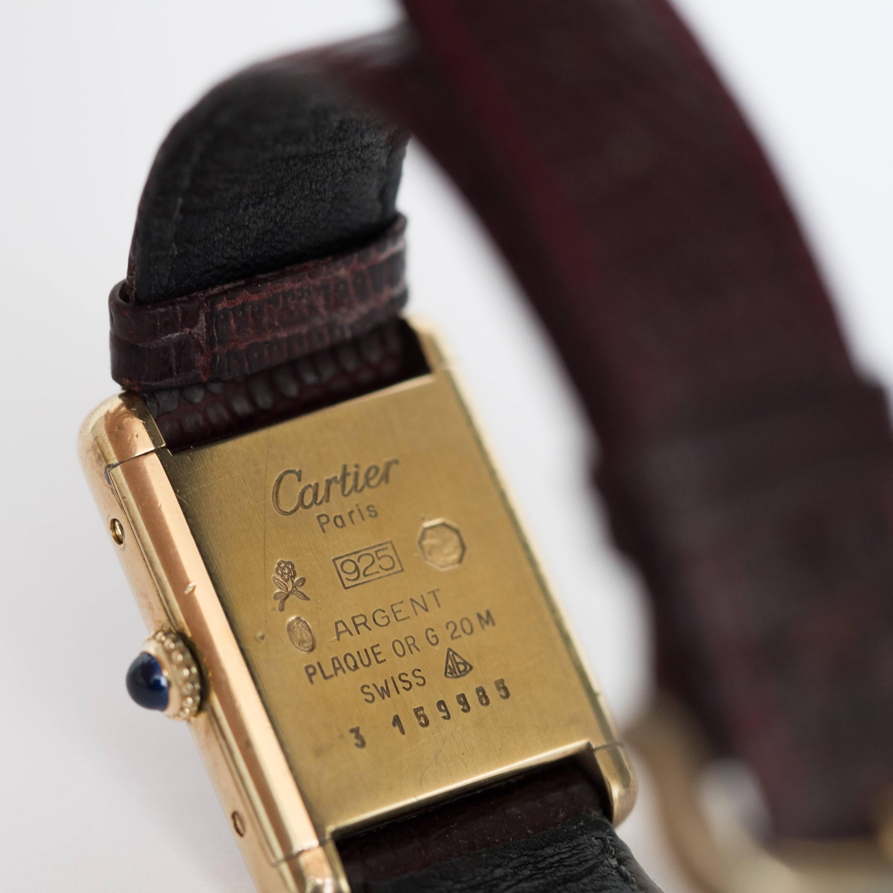  Montre-bracelet Must de Cartier Tank Manual en or jaune et argent vermeil:: 1977 Unisexe 