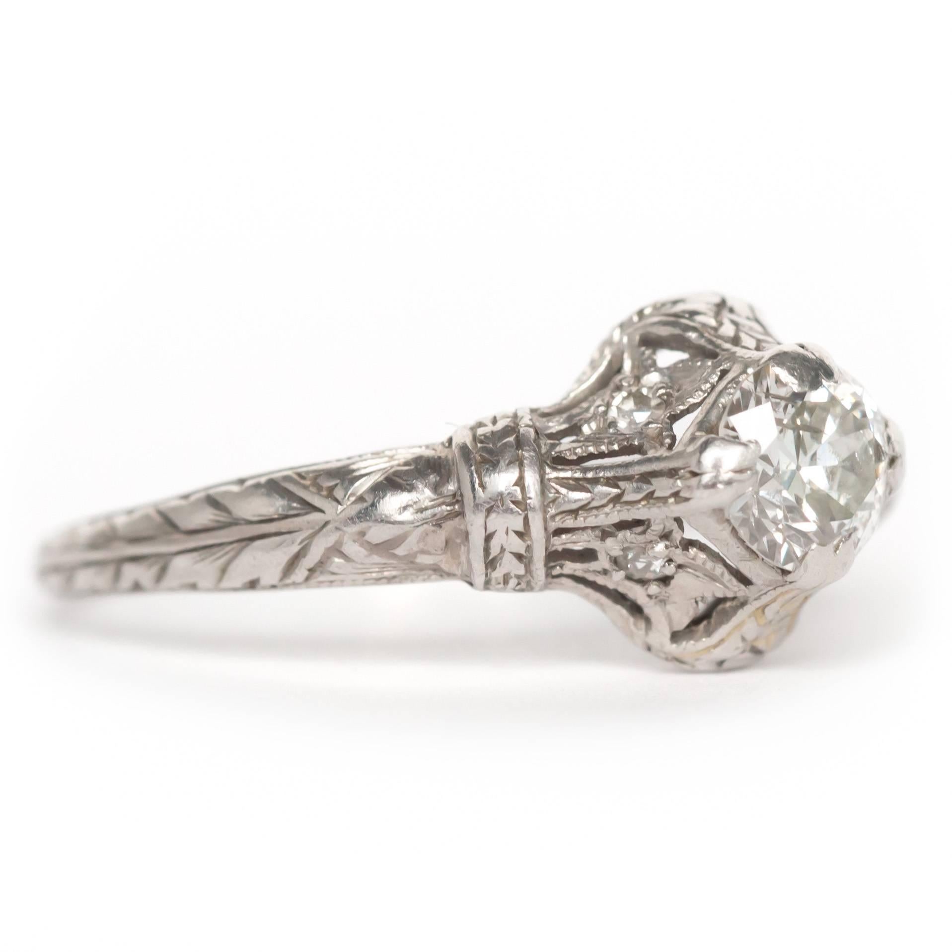 1910 Edwardian Platinum .40 Carat Old European Brilliant Diamond Engagement Ring In Excellent Condition For Sale In Hicksville, NY