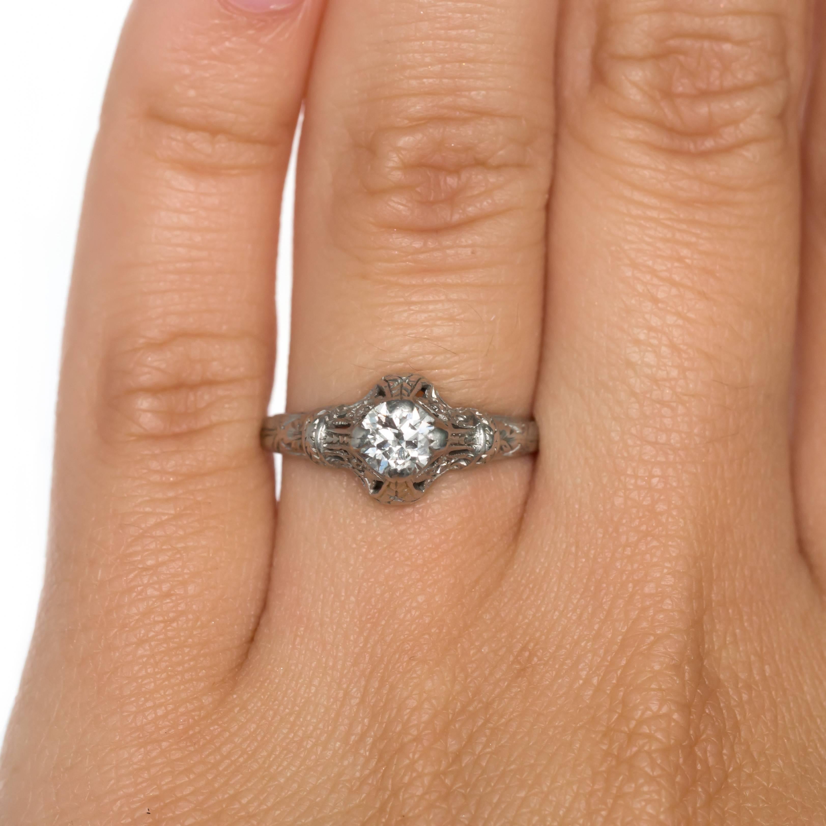 1910 Edwardian Platinum .40 Carat Old European Brilliant Diamond Engagement Ring For Sale 2