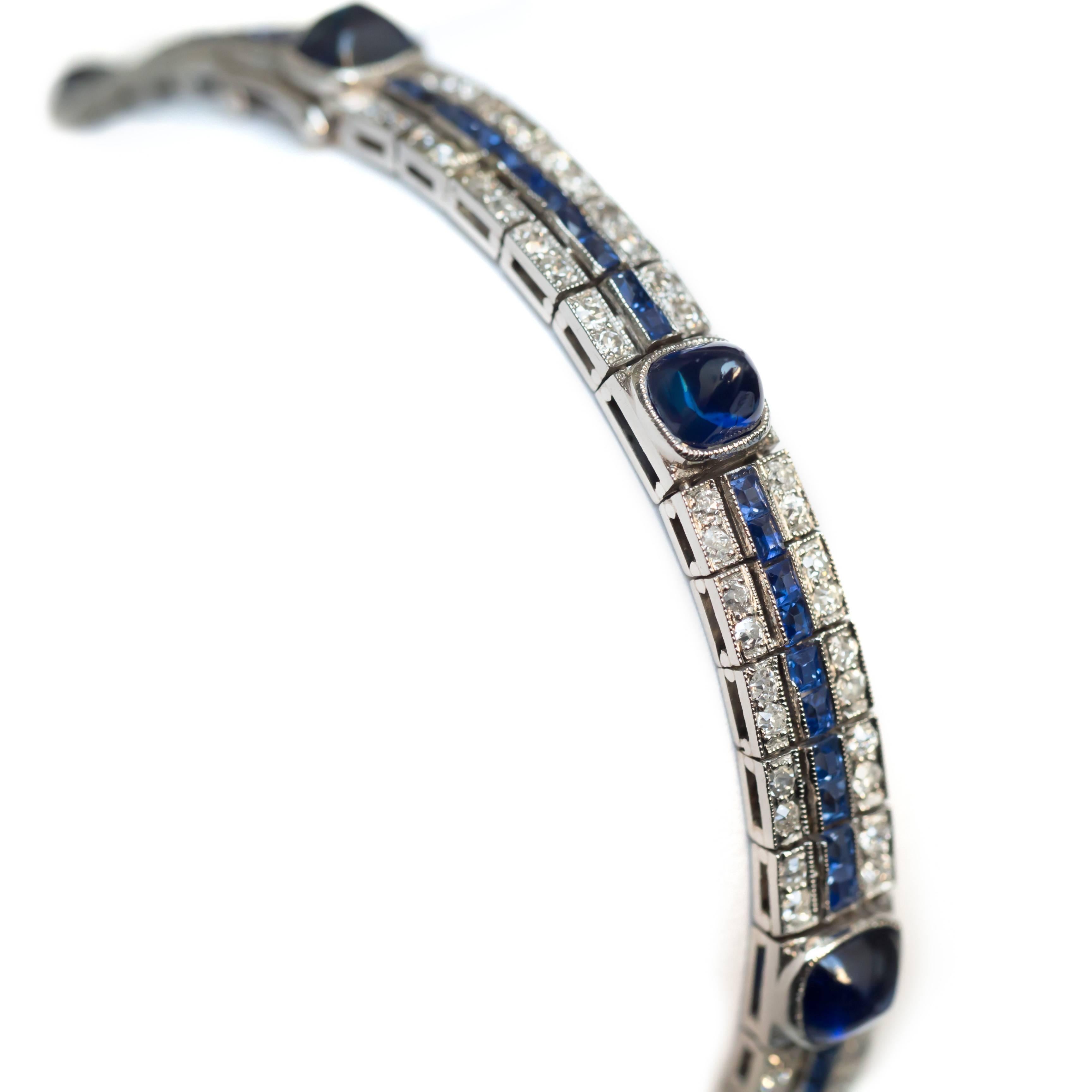 1920s Cabochon Sapphire Diamond Bracelet In Excellent Condition In Atlanta, GA