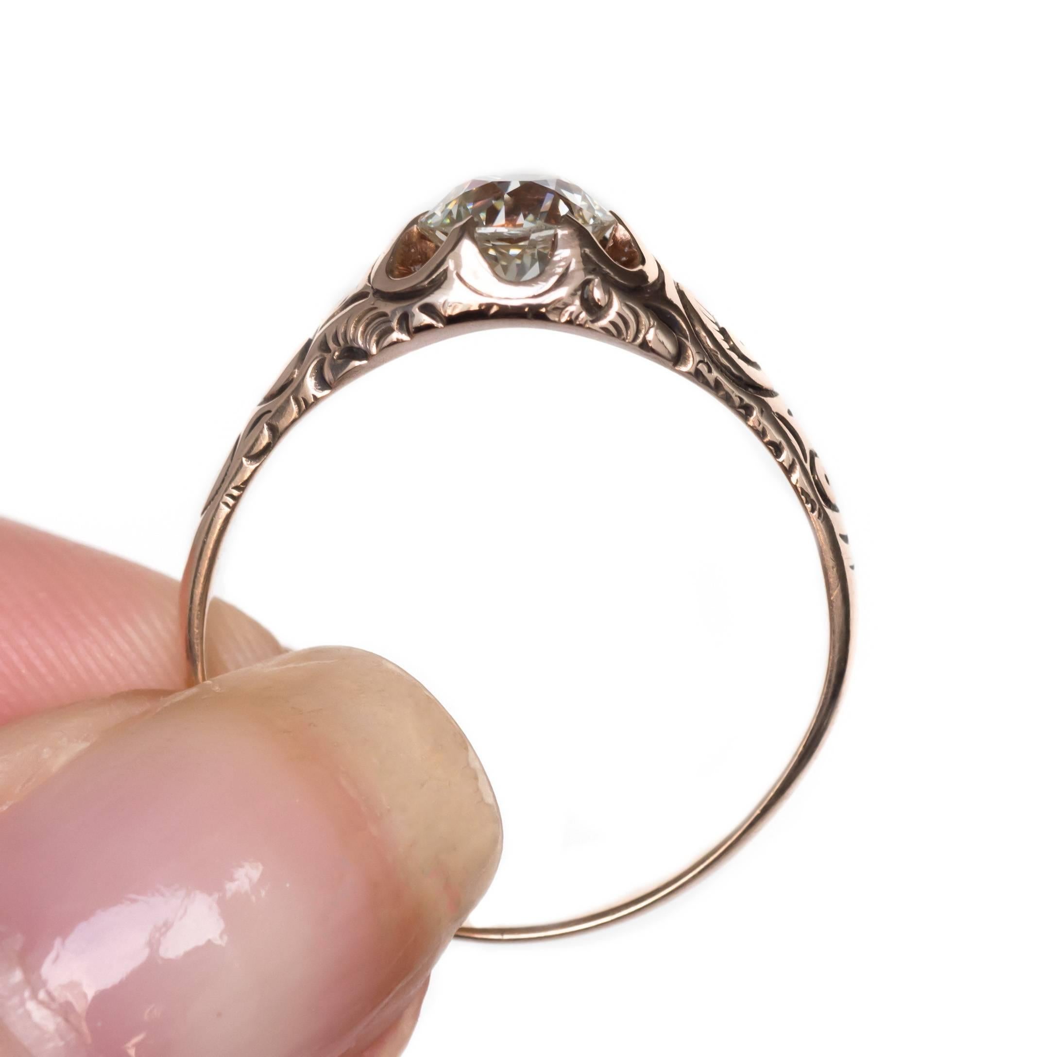 1900 Late Victorian 14 Karat Yellow Gold 0.86 Carat Diamond Engagement Ring 1