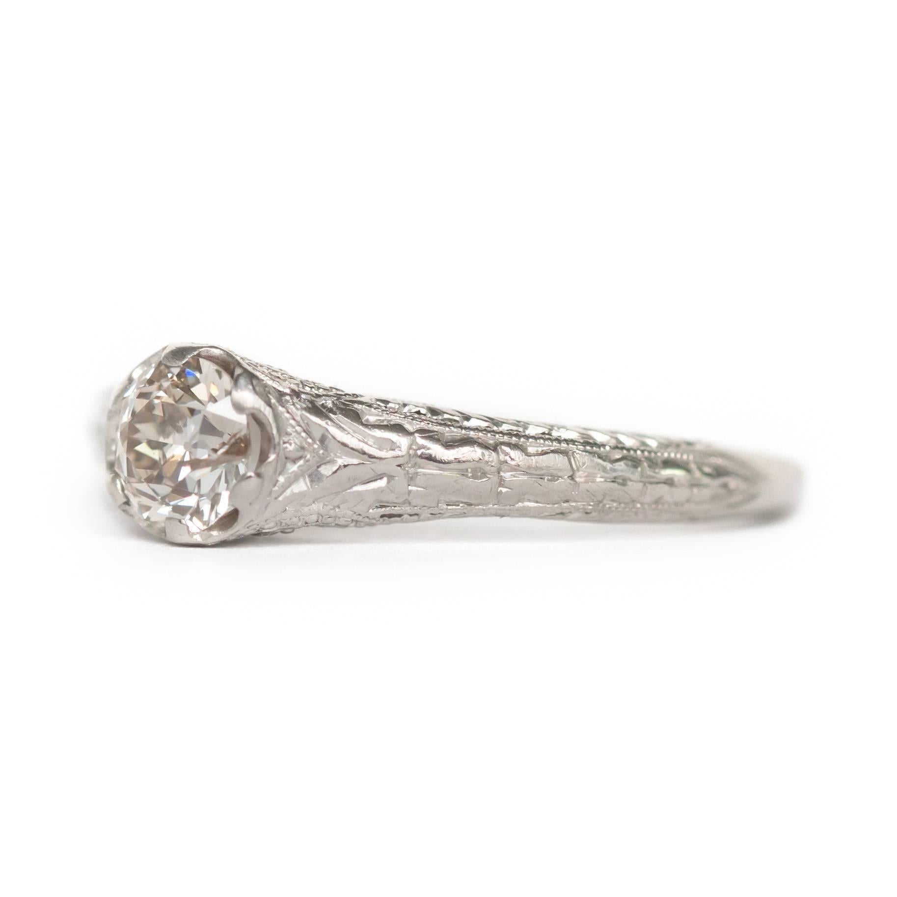 1910 Edwardian .40 Carat Old European Brilliant Platinum Engagement Ring In Excellent Condition In Atlanta, GA