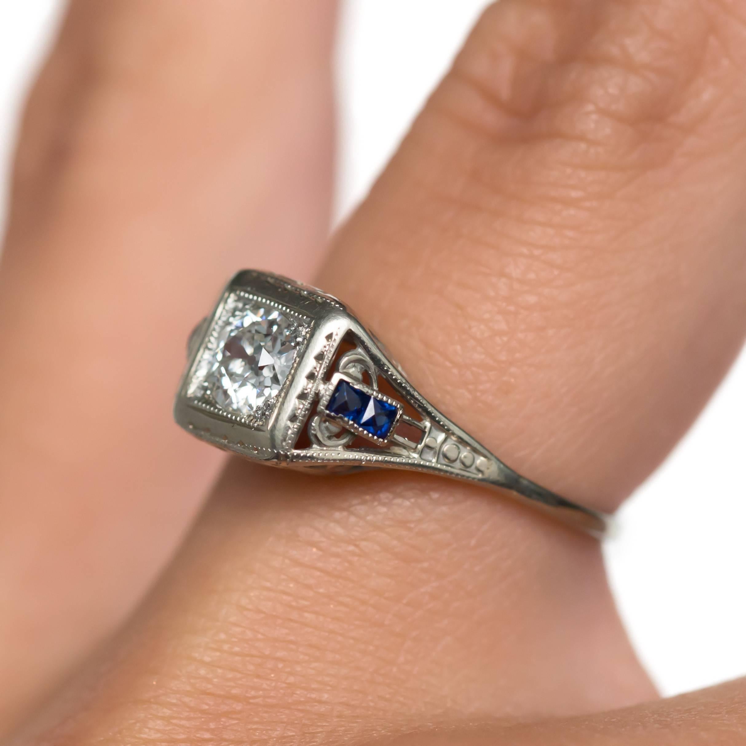 1930s Art Deco .40 Carat Diamond 14 Karat White Gold Engagement Ring In Excellent Condition In Atlanta, GA