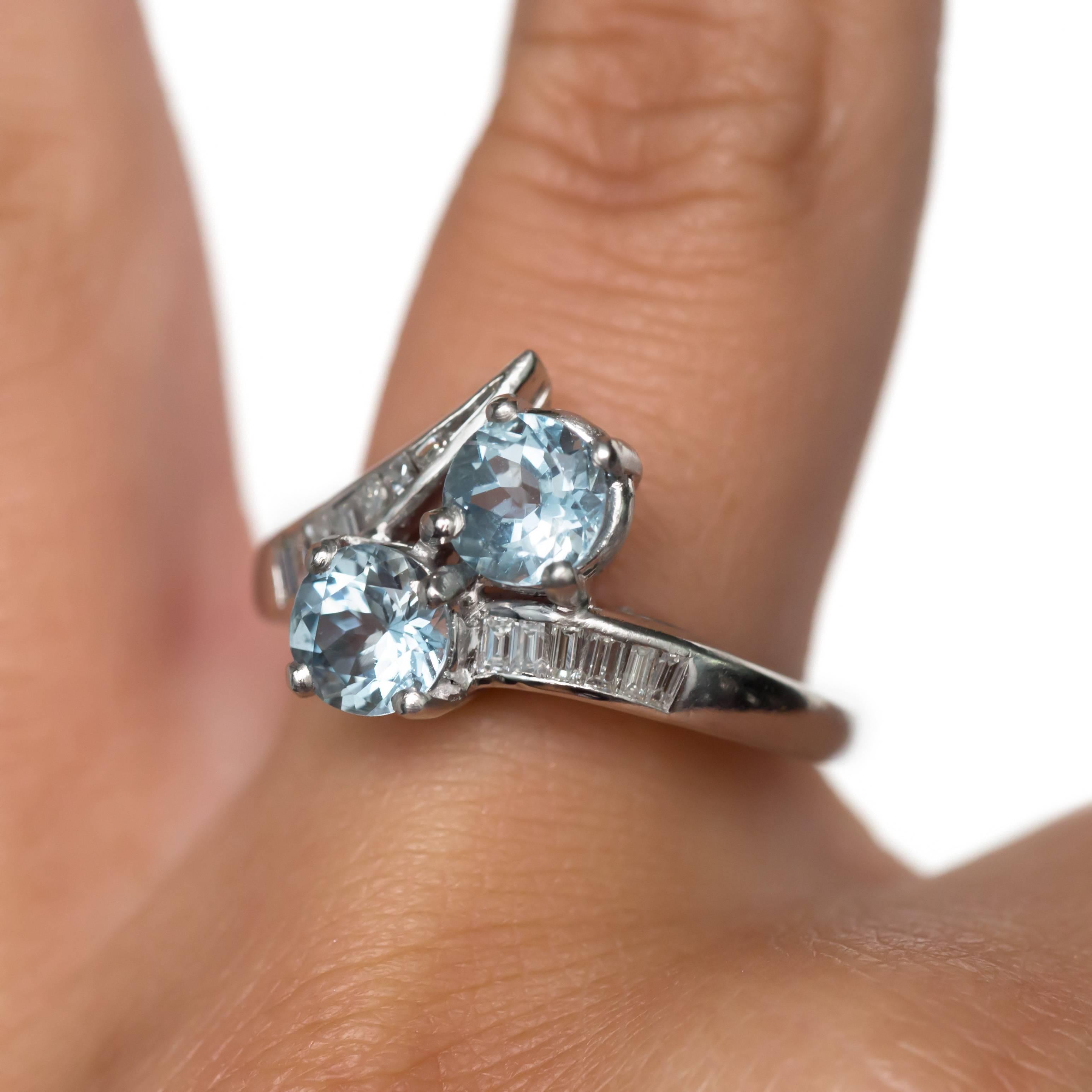 1950s Retro 1.00 Carat Aquamarine and .60 Carat Diamond Platinum Engagement Ring In Excellent Condition For Sale In Atlanta, GA