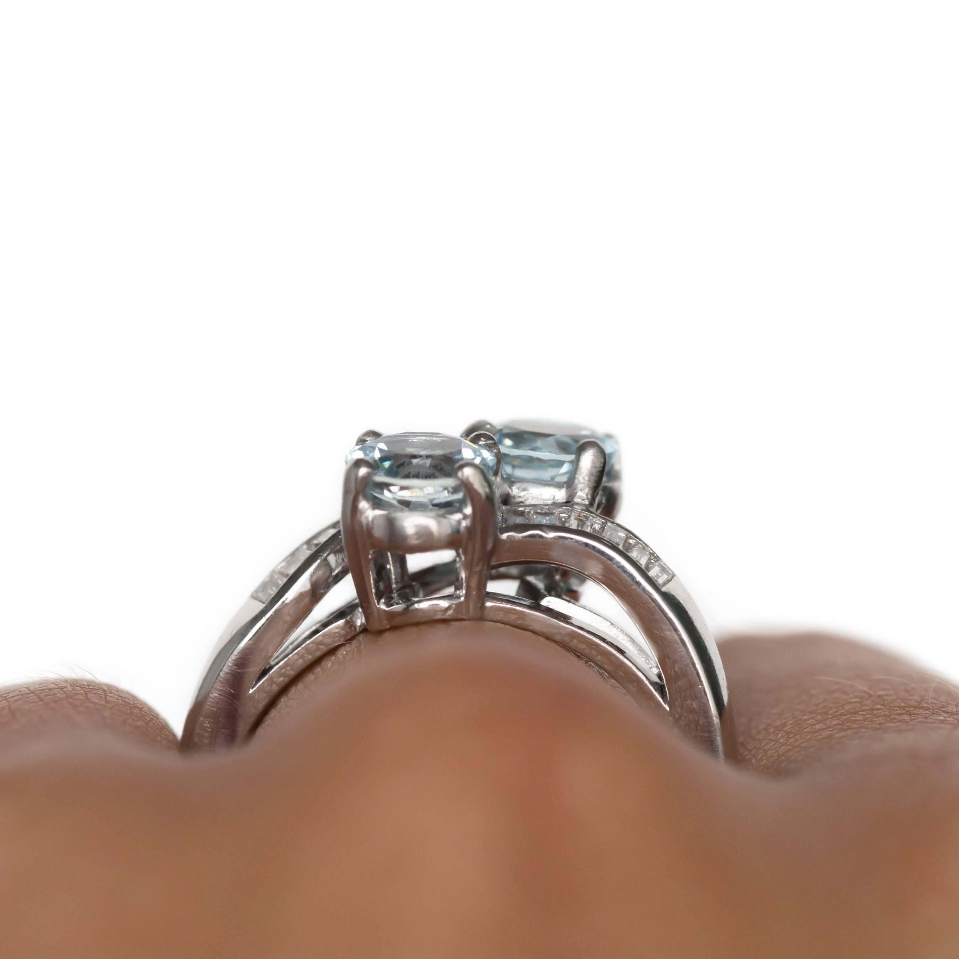 Women's 1950s Retro 1.00 Carat Aquamarine and .60 Carat Diamond Platinum Engagement Ring For Sale