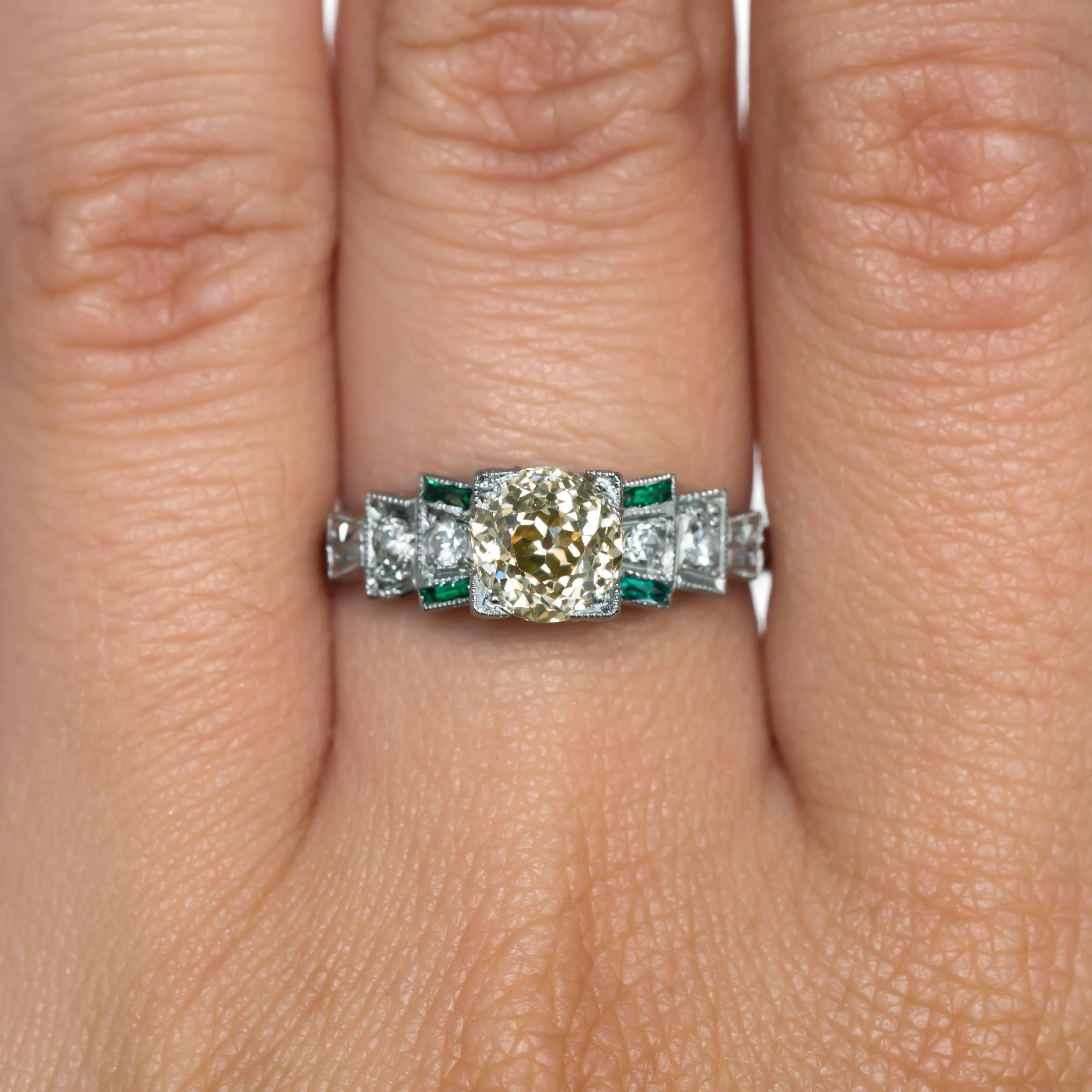 Women's 1920 Art Deco 18 Karat Gold 1.14 Carat Diamond and Emerald Engagement Ring