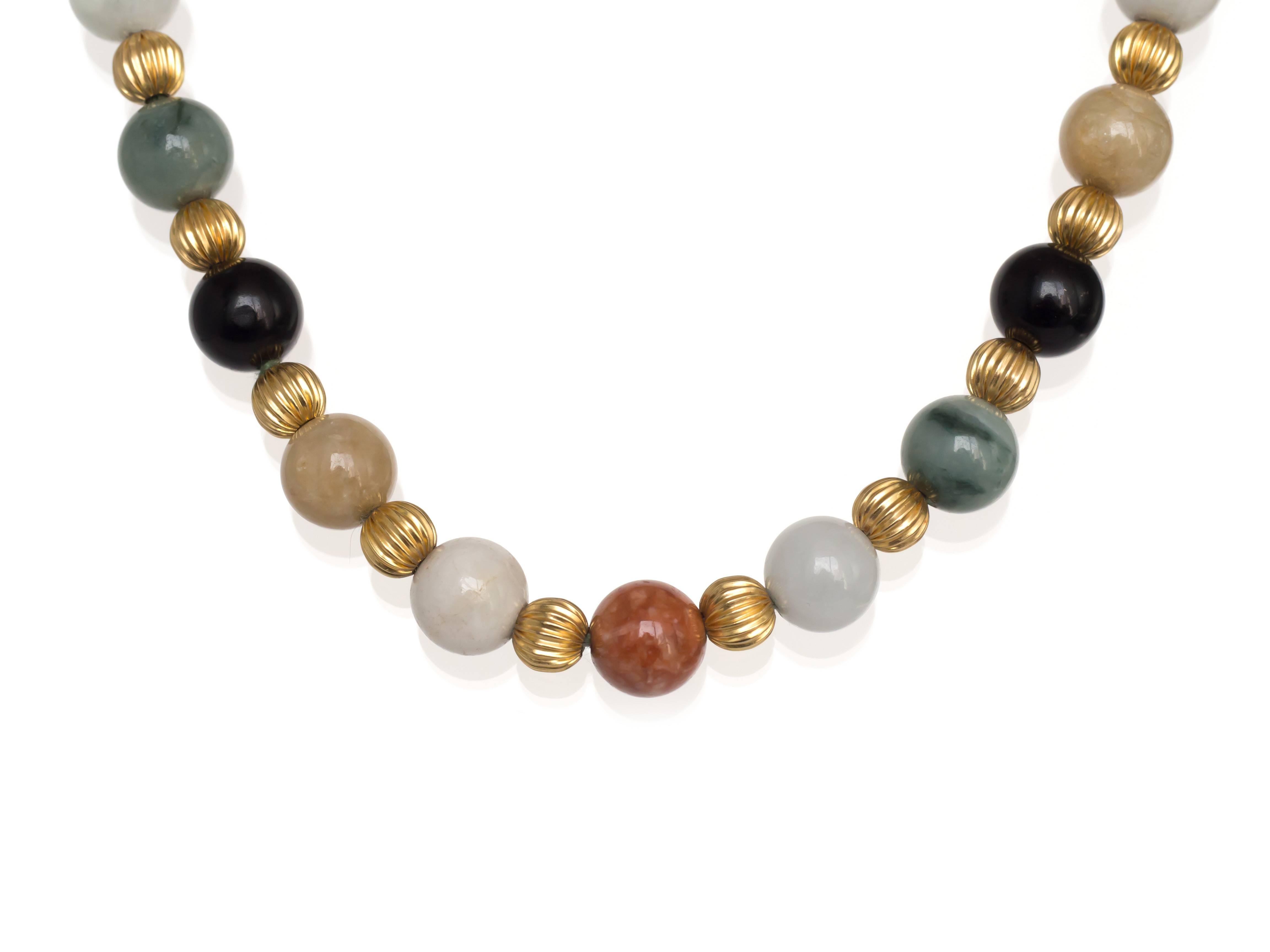 14 Karat Yellow Gold Dyed Jade Beaded Necklace 1