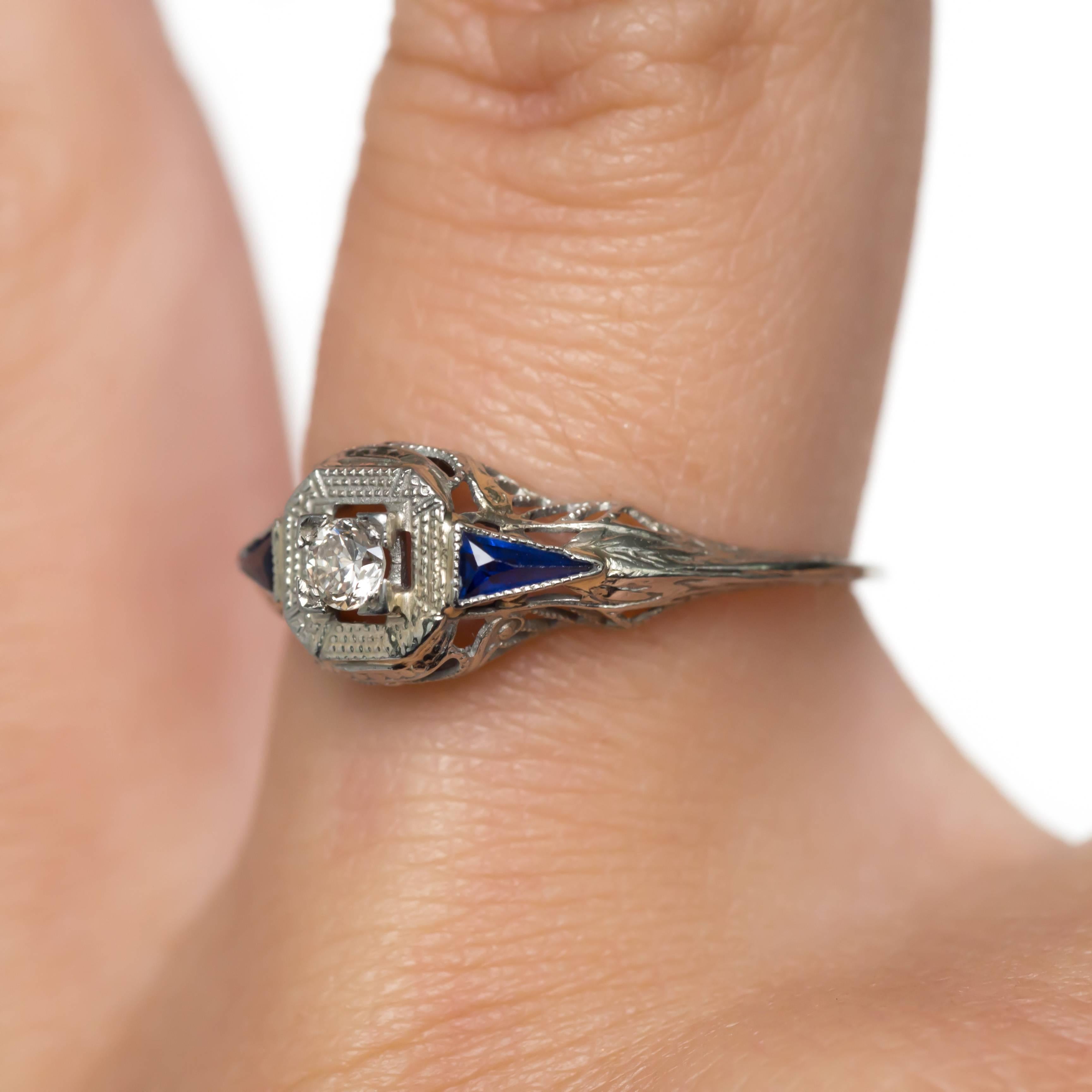 Women's .05 Carat 18 Karat White Gold Diamond and Sapphire Engagement Ring