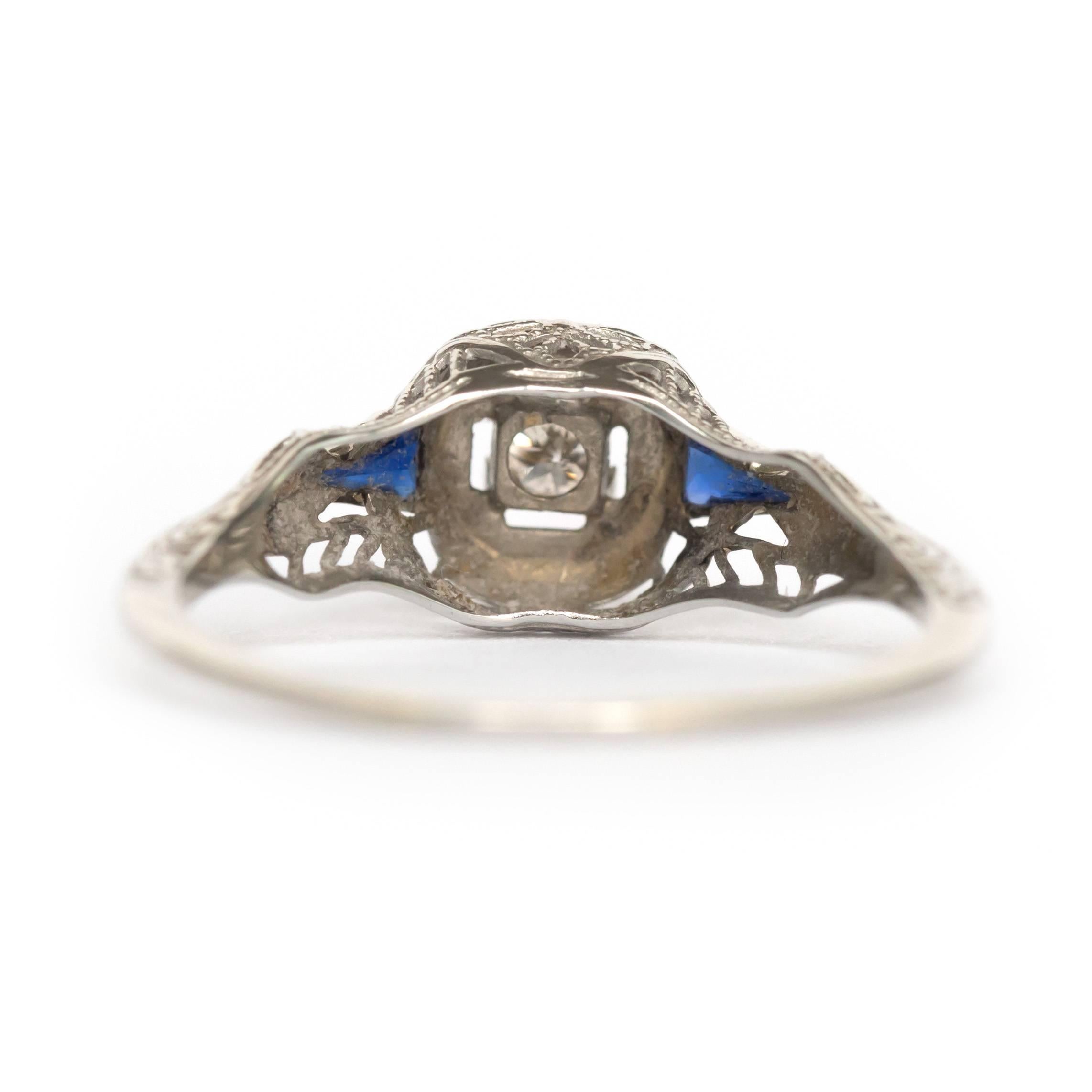 Art Deco .05 Carat 18 Karat White Gold Diamond and Sapphire Engagement Ring