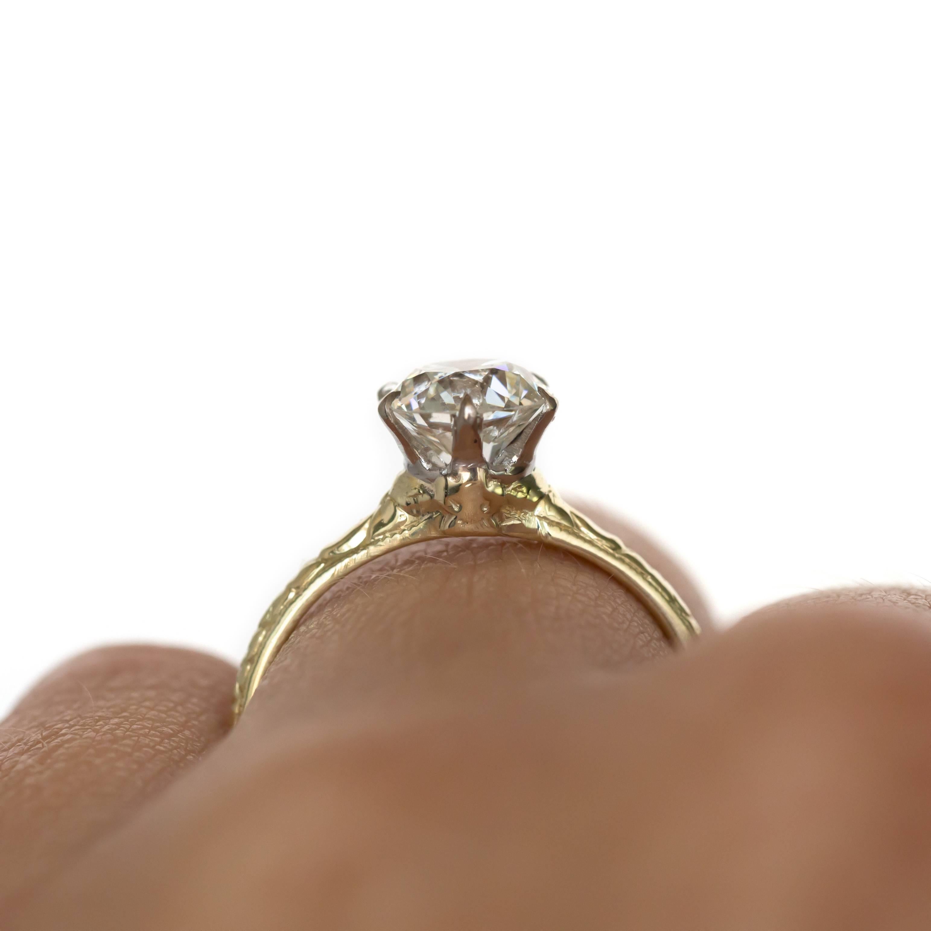 Women's GIA Certified 1.11 Carat 18 Karat Yellow Gold and Platinum Diamond Ring For Sale