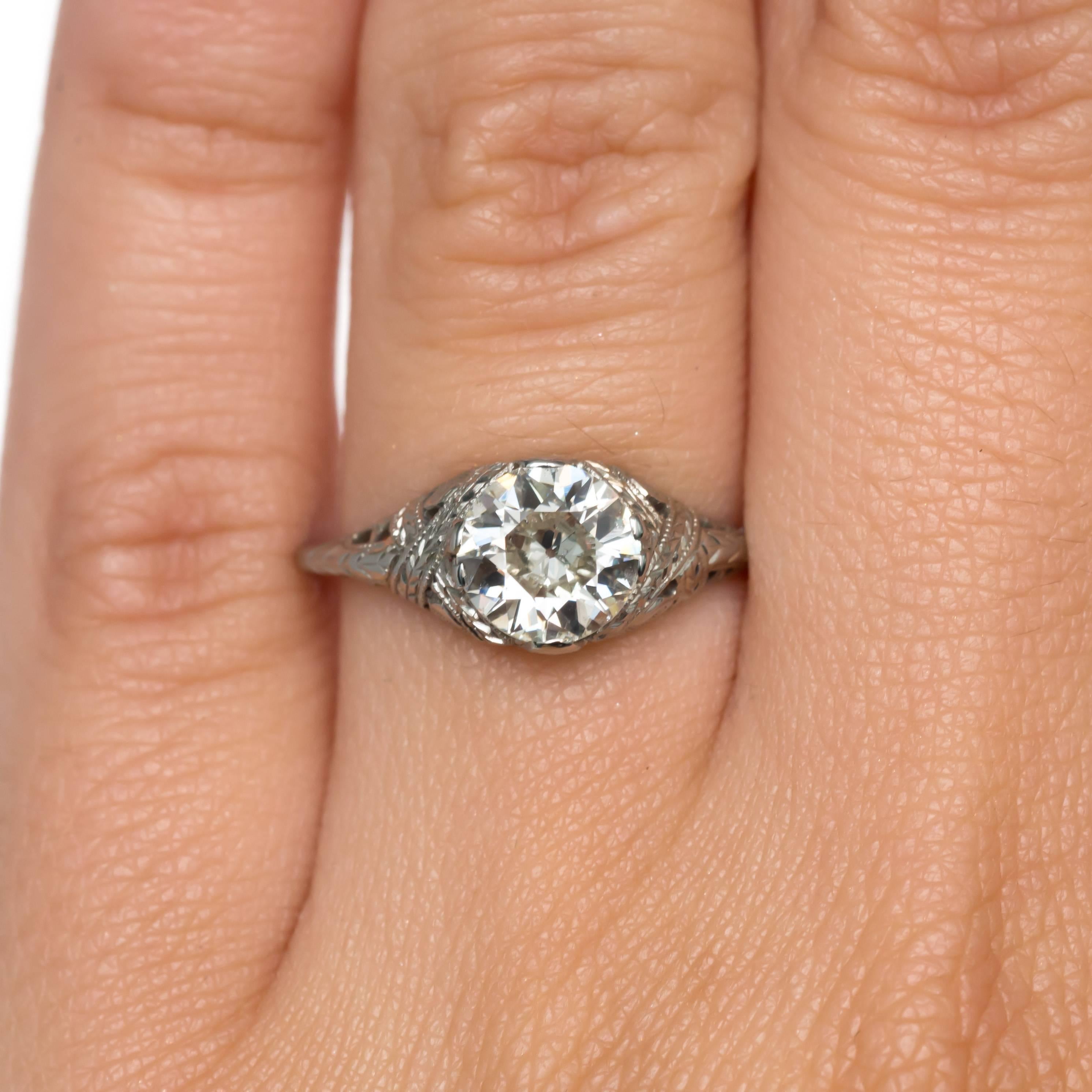 Women's GIA Certified 1.06 Carat 18 Karat White Gold Diamond Engagement Ring