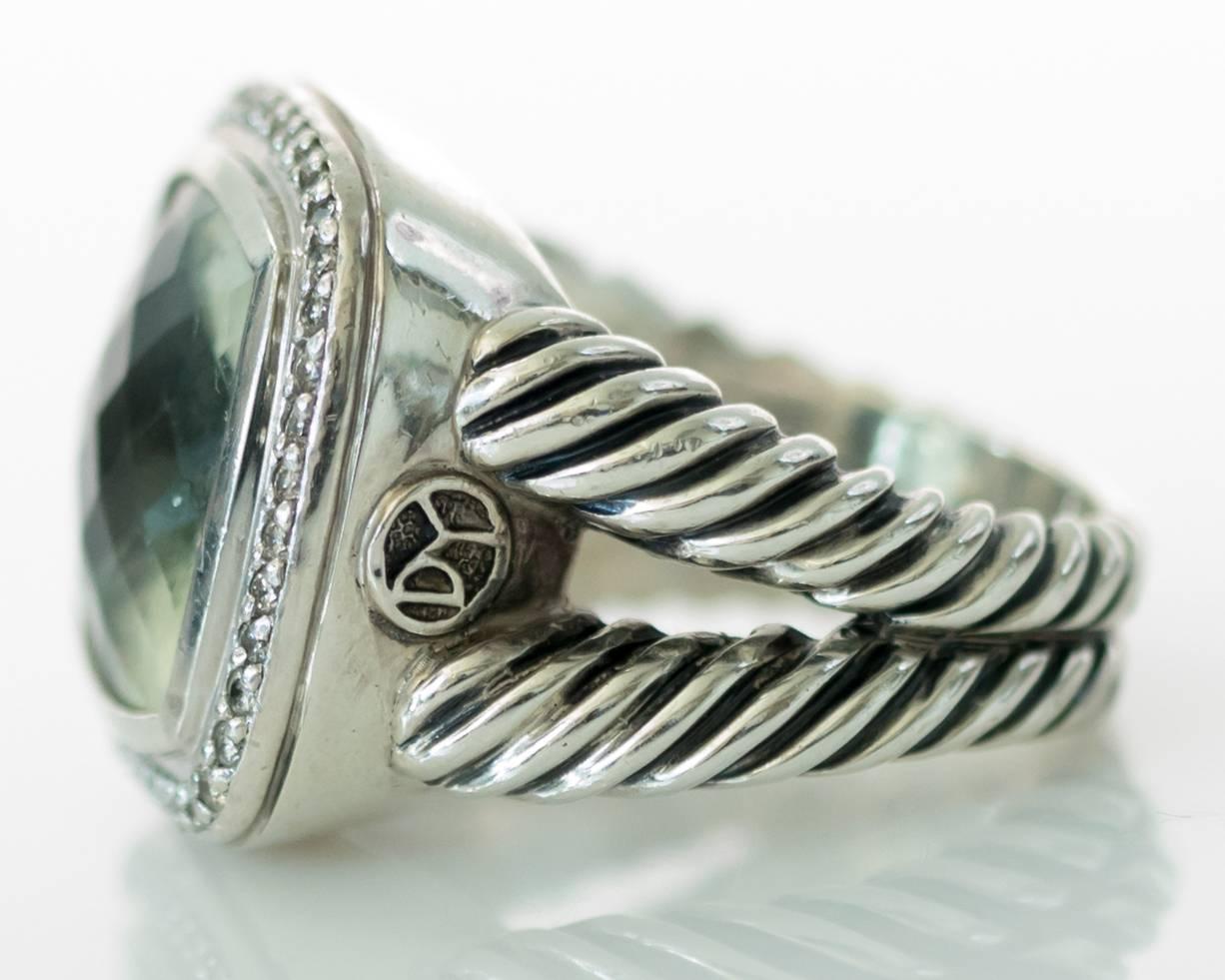 Modern David Yurman Albion Ring with Prasiolite, Diamonds, and Sterling Silver