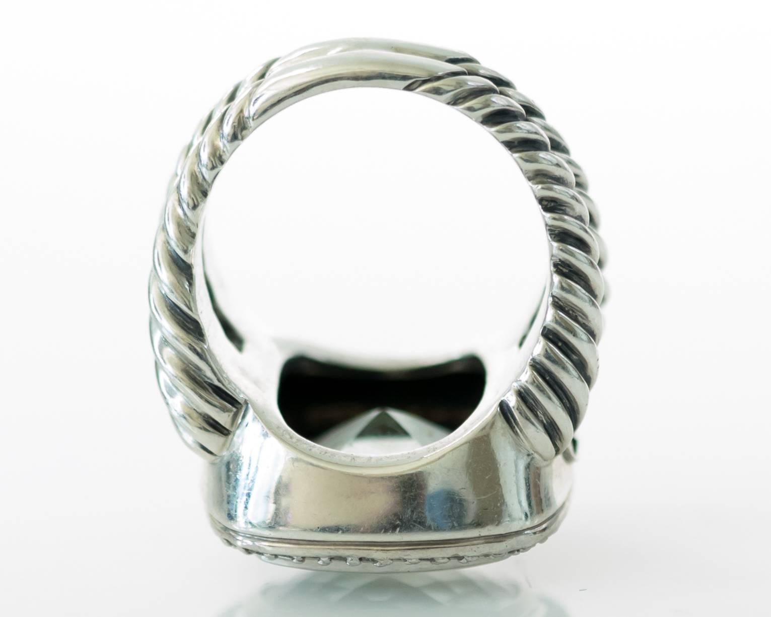 David Yurman Albion Ring with Prasiolite, Diamonds, and Sterling Silver In Good Condition In Atlanta, GA