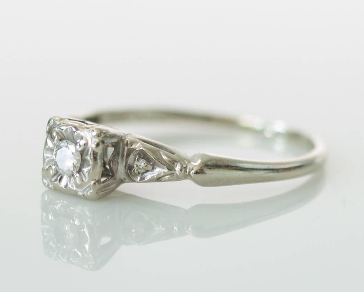 Retro 1940s .02 Carat Diamond and 14K White Gold Engagement Ring